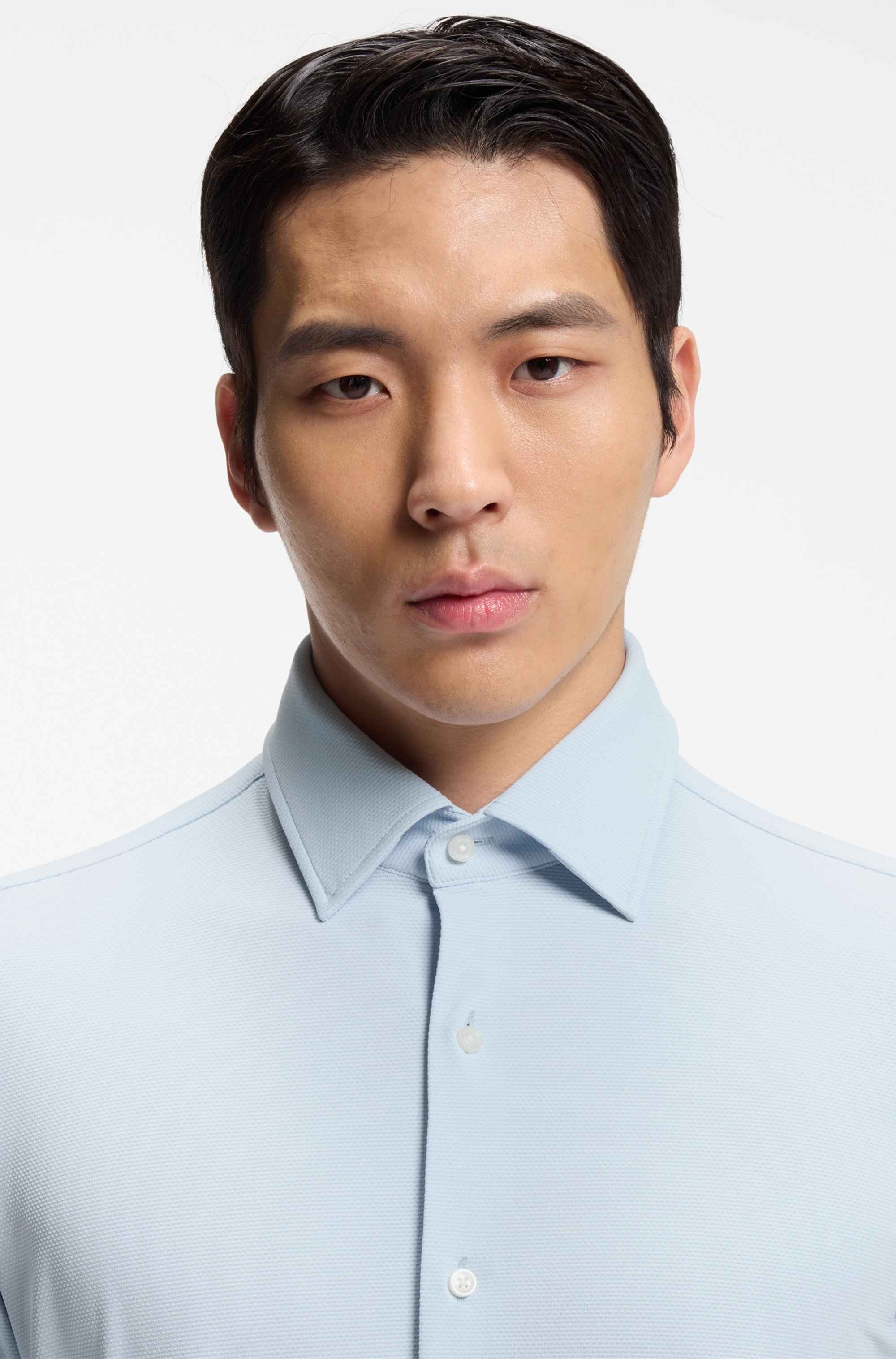 Slim-fit shirt in structured performance-stretch jersey