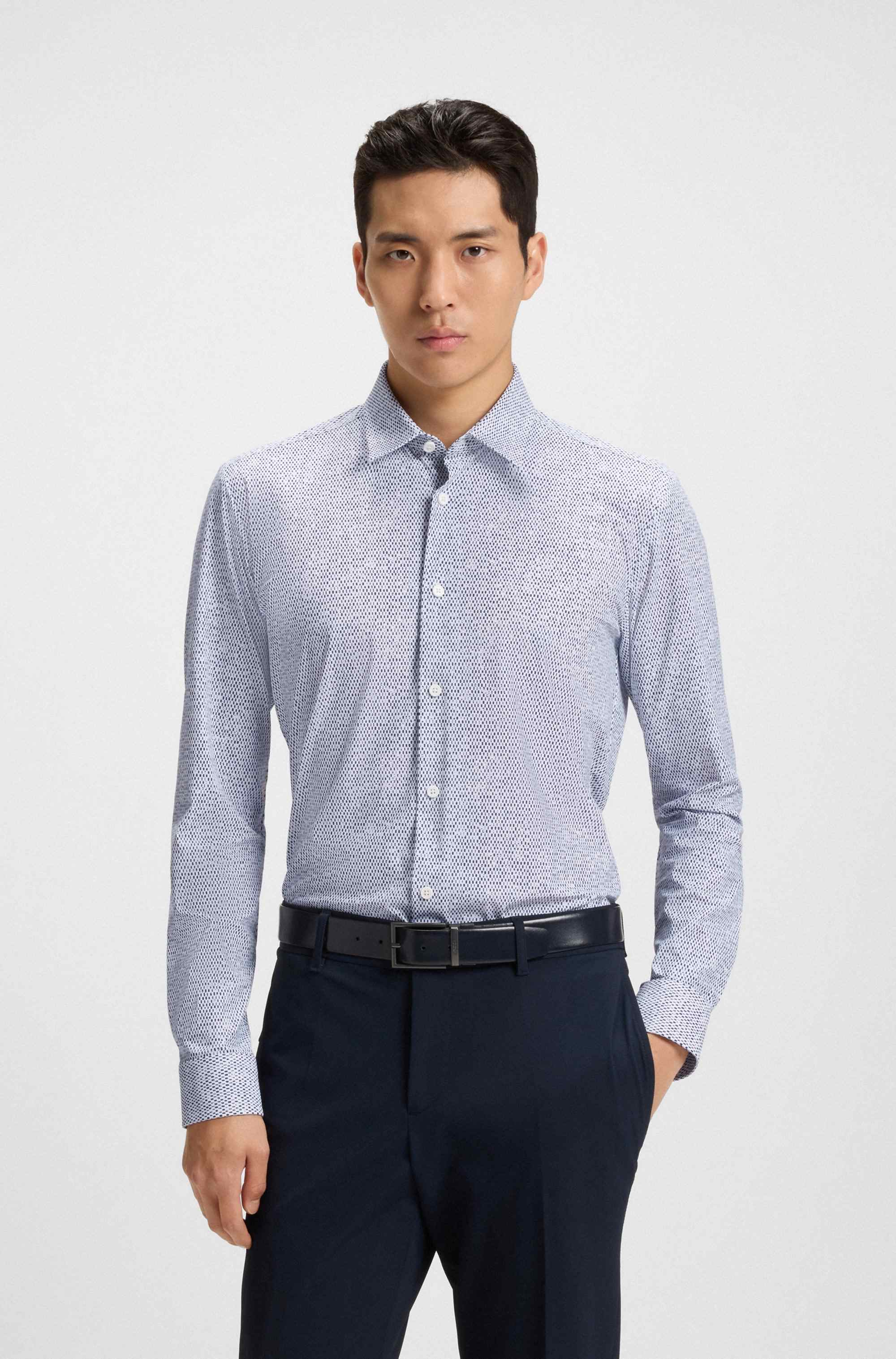 Slim-fit shirt in printed performance-stretch jersey