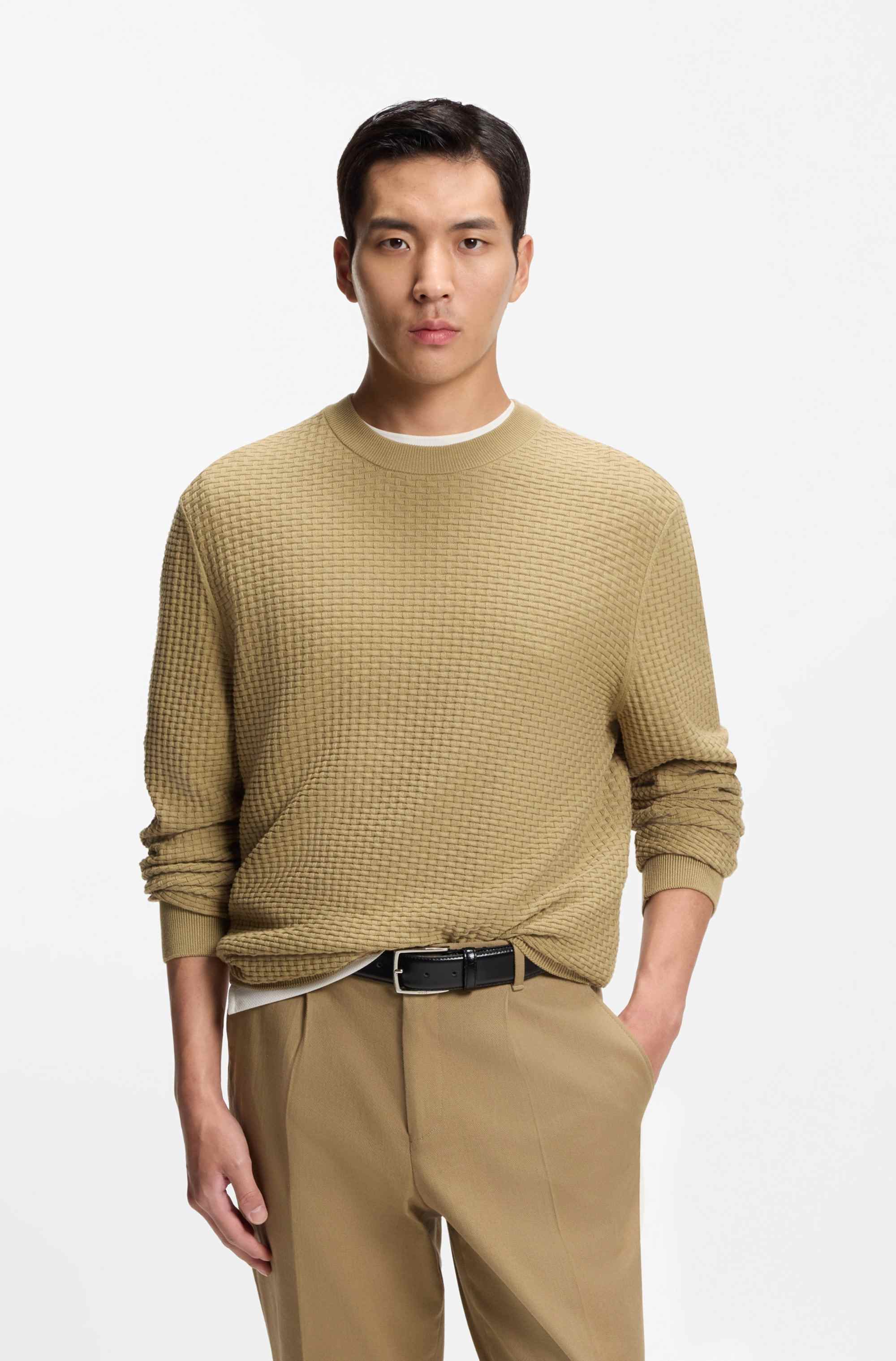 Cotton sweater with knitted structure