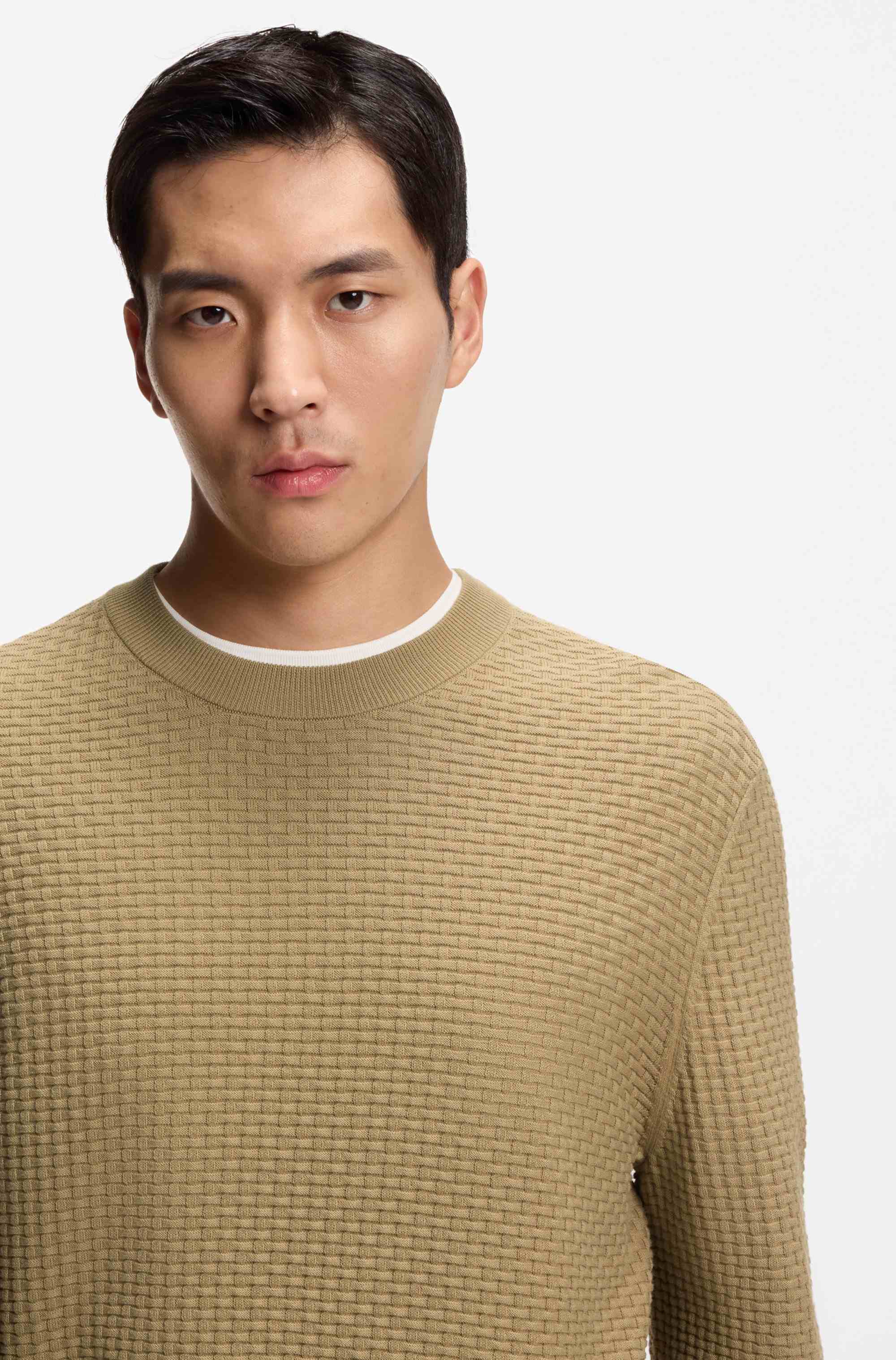 Cotton sweater with knitted structure
