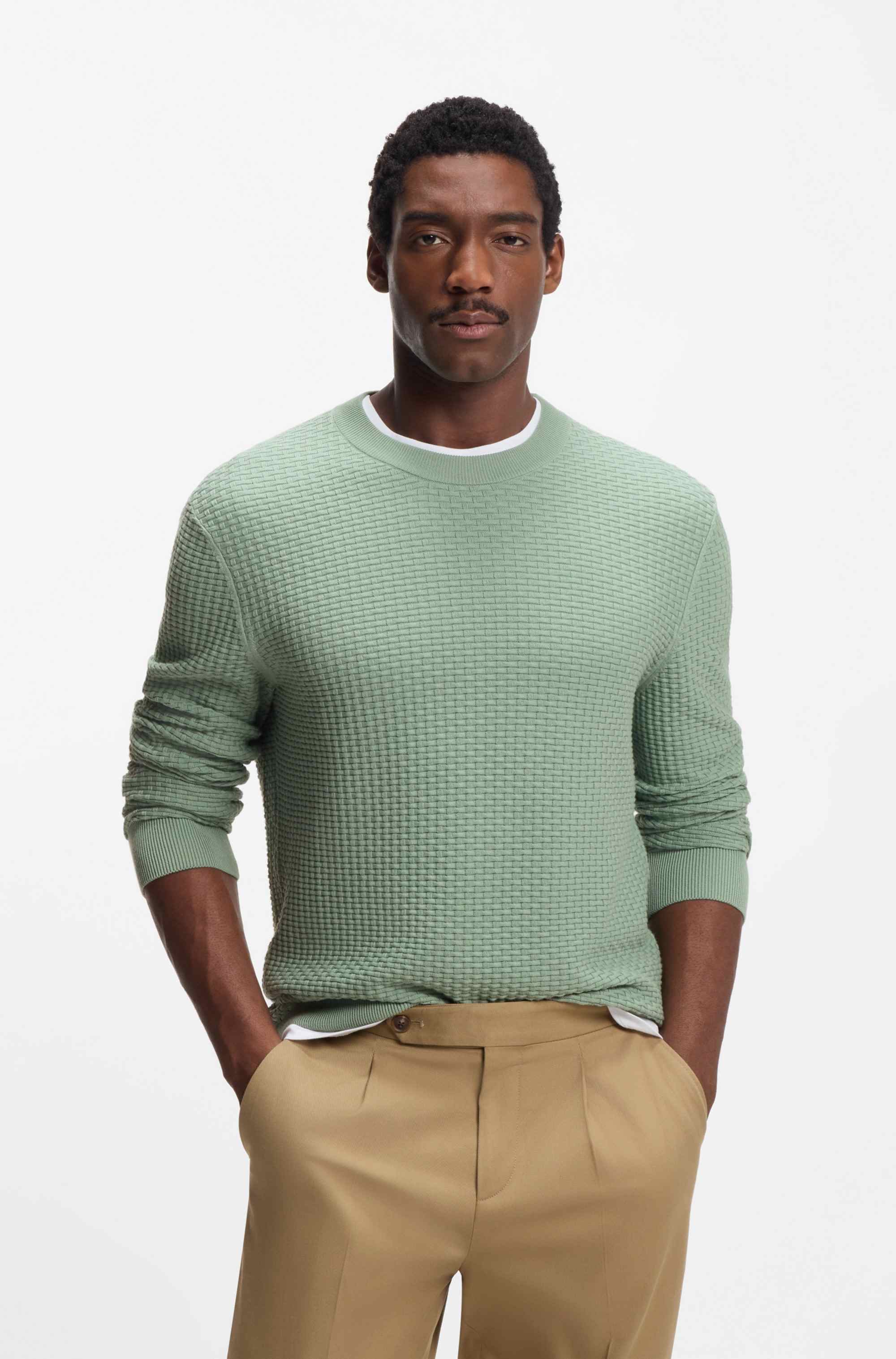 Cotton sweater with knitted structure