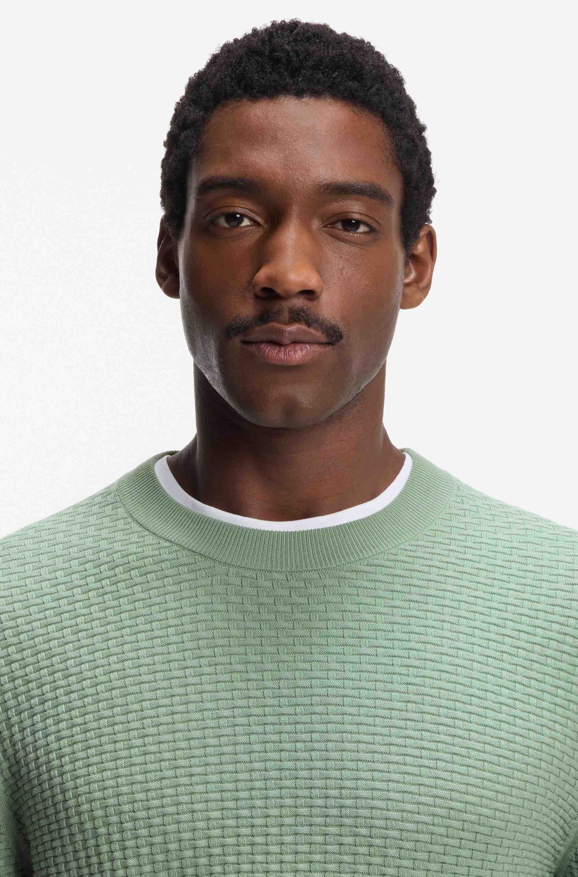 Cotton sweater with knitted structure