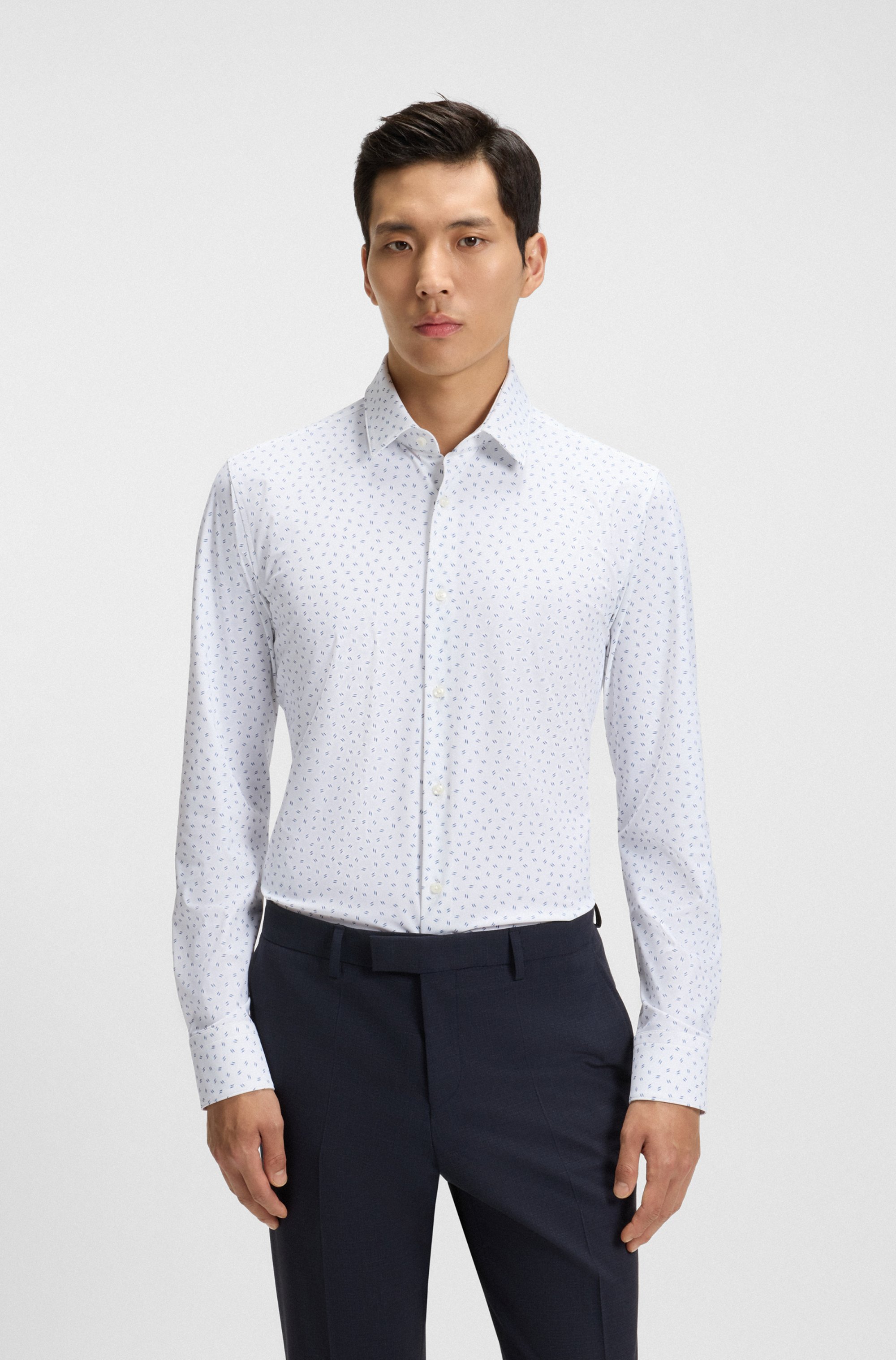 Slim-fit shirt in printed performance-stretch jersey
