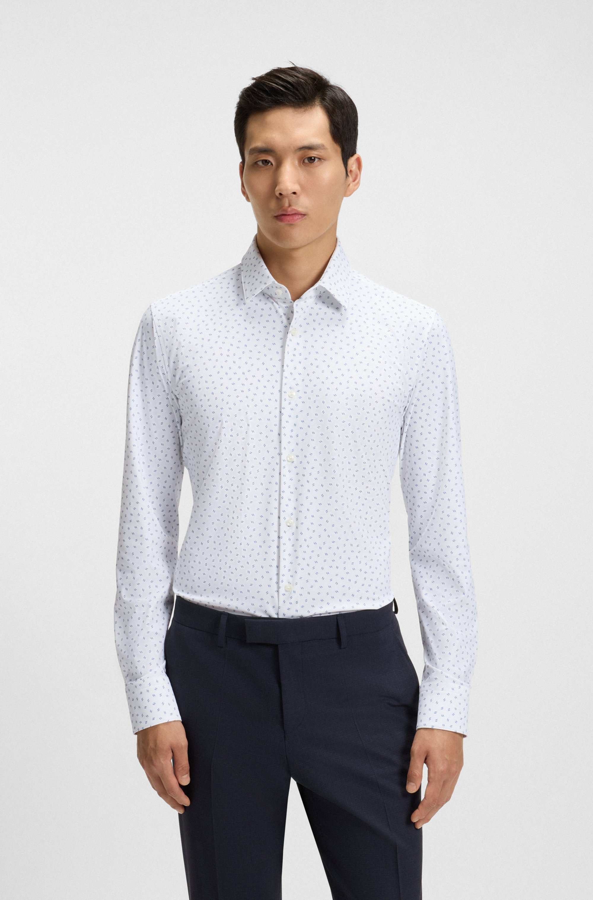 Slim-fit shirt in printed performance-stretch jersey