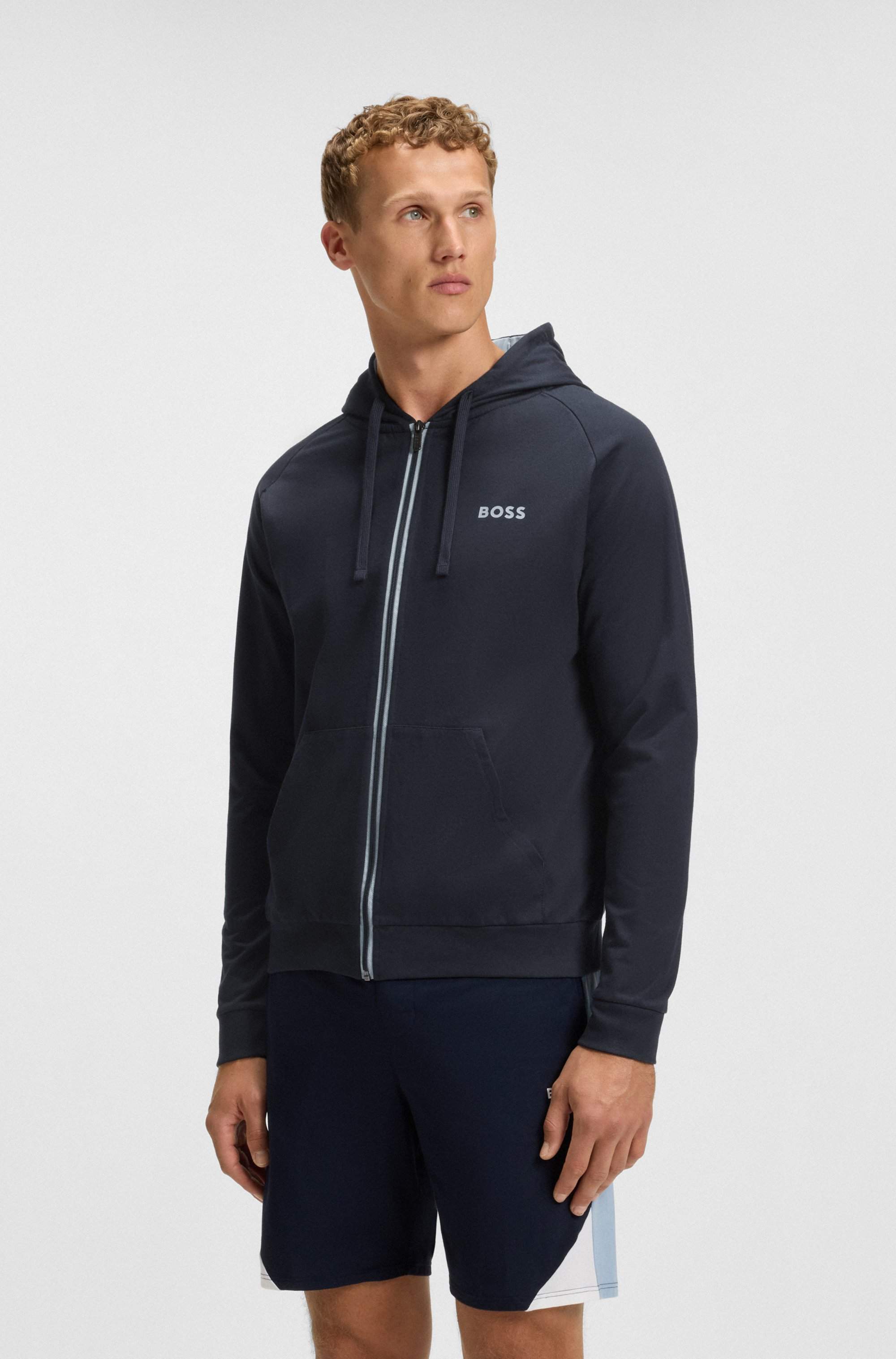 Cotton-terry zip-up hoodie with contrast details