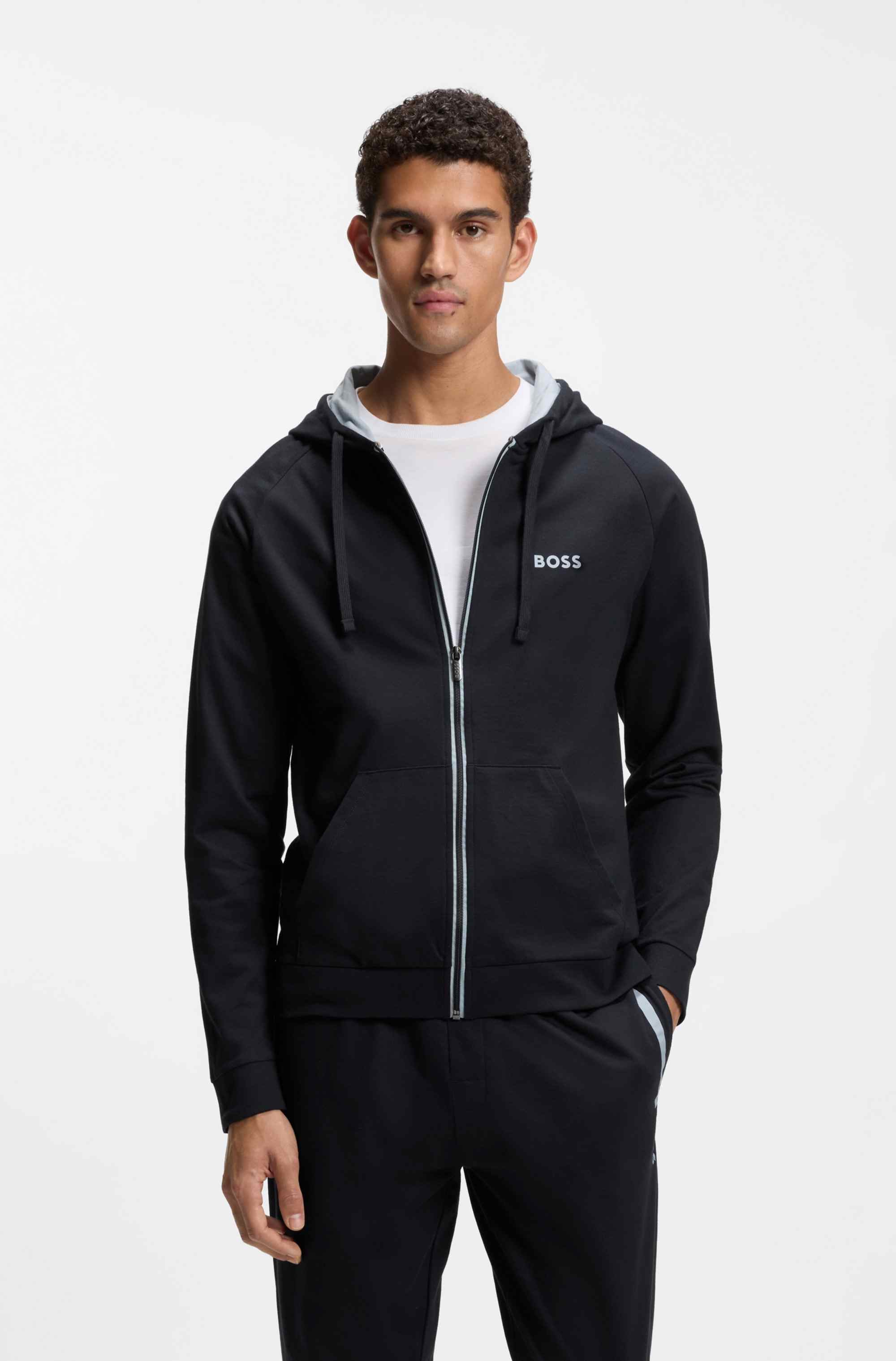 Cotton-terry hoodie with contrast zip