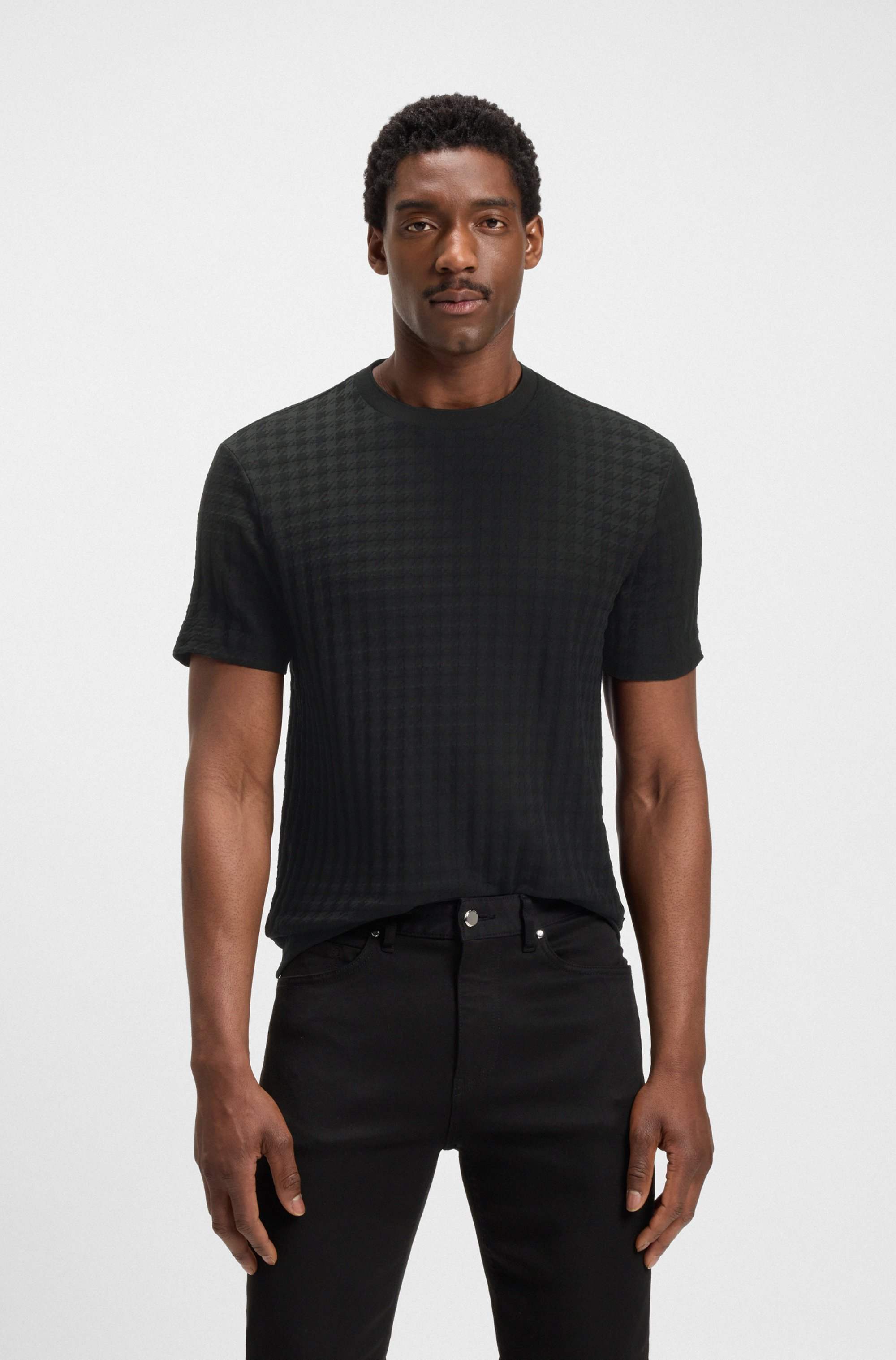 Porsche x BOSS houndstooth-patterned T-shirt in mercerised cotton