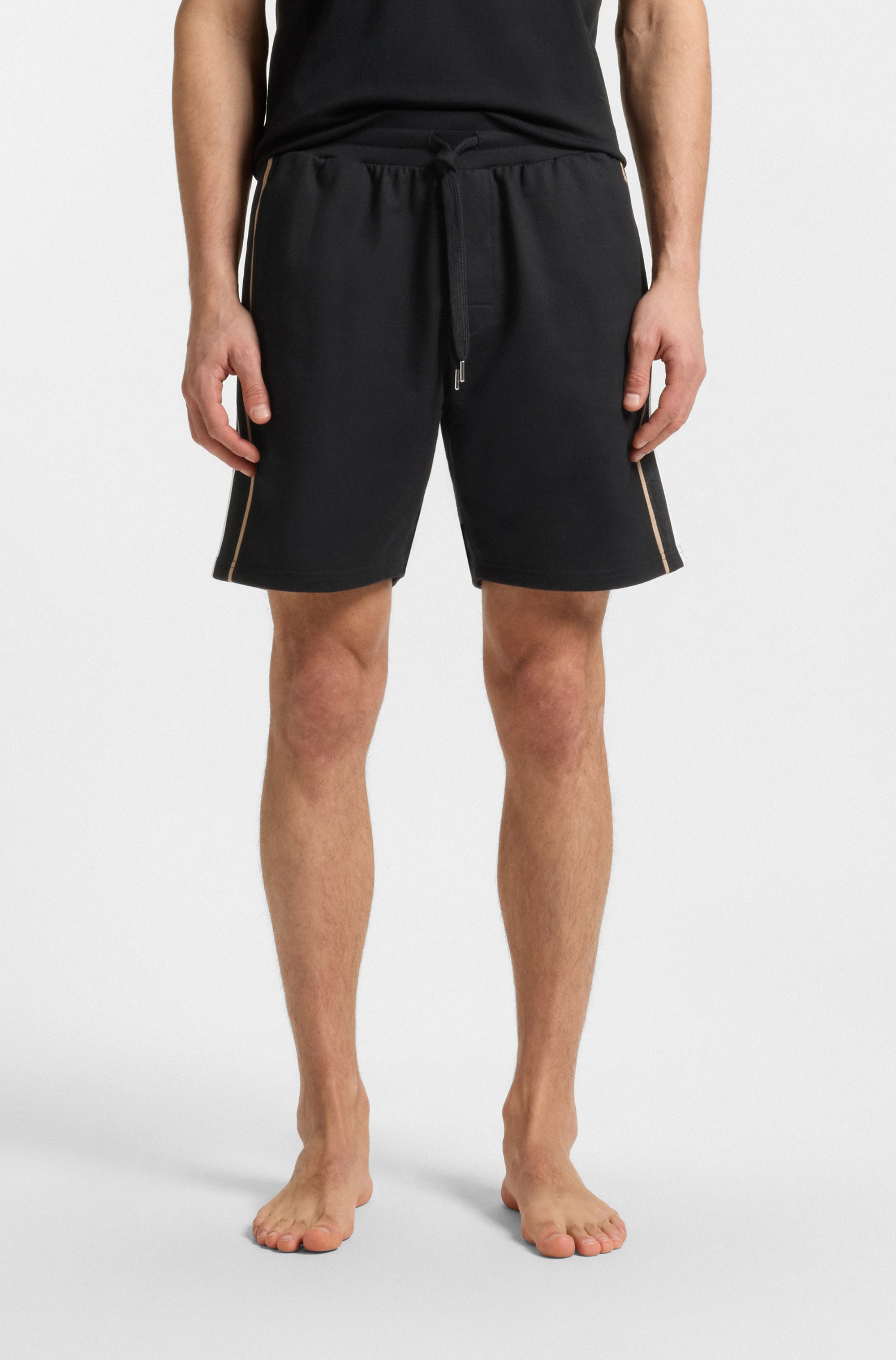 Drawstring shorts in cotton terry with tape trims