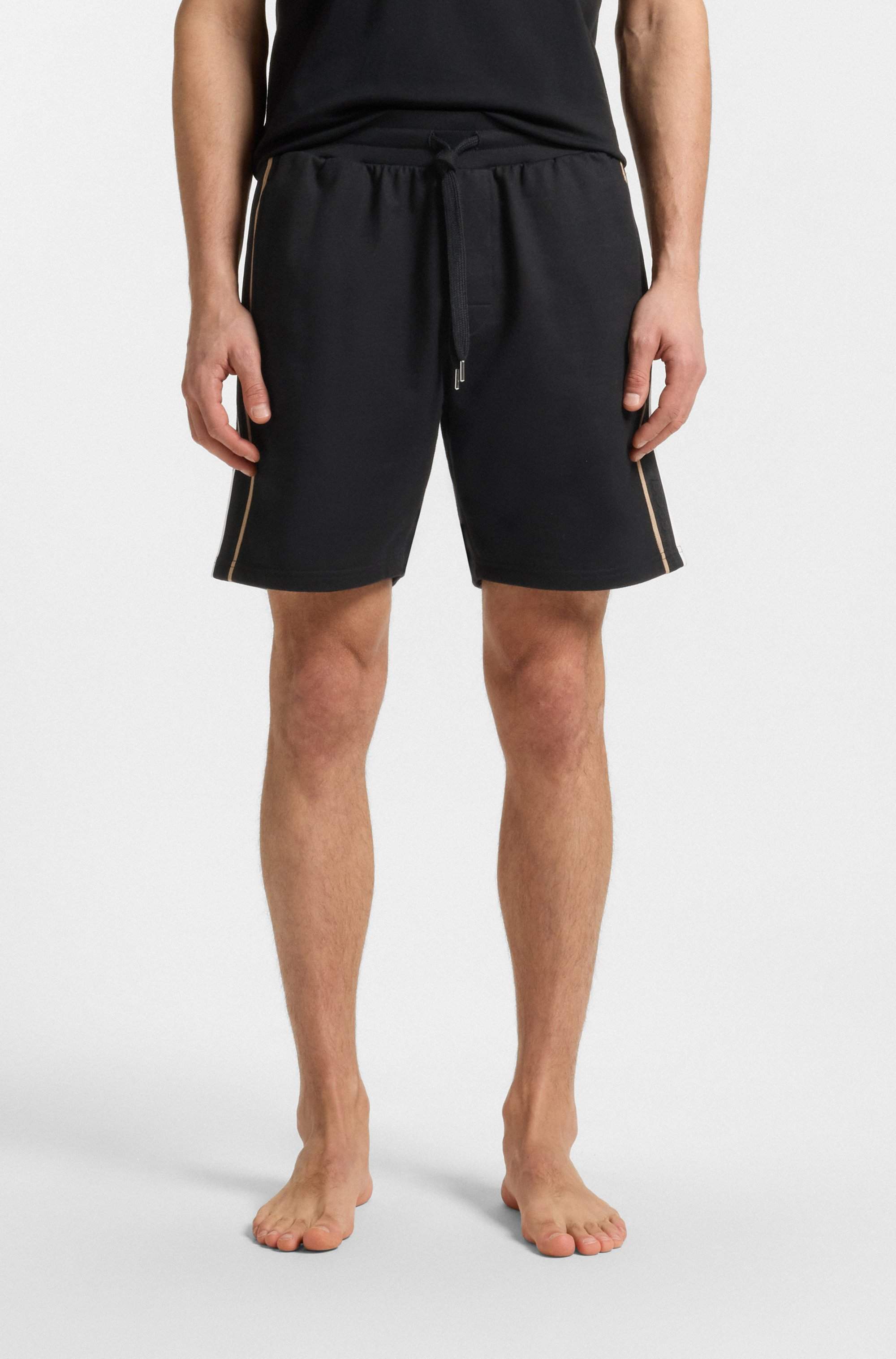 Drawstring shorts in cotton terry with tape trims