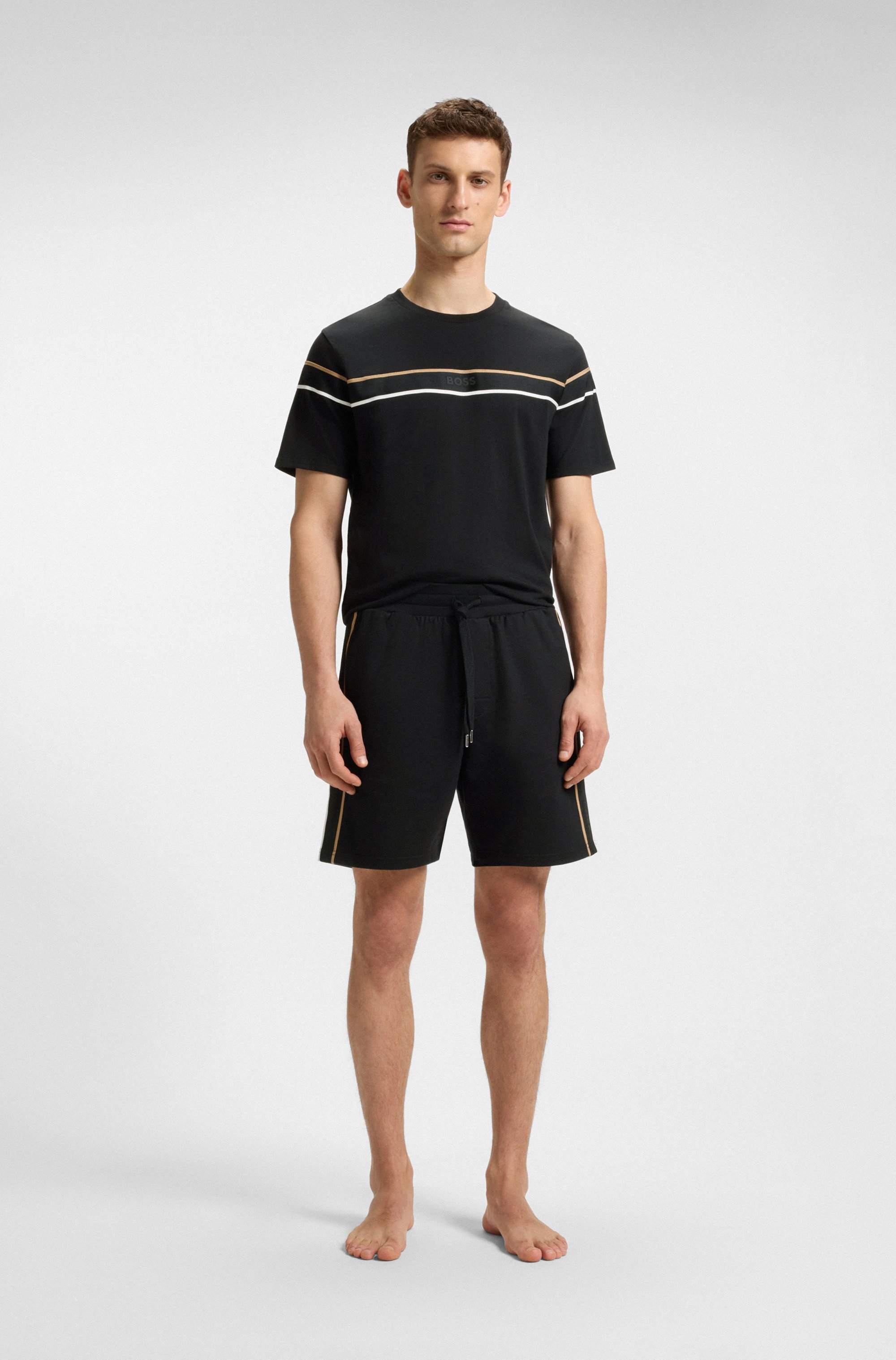 Drawstring shorts in cotton terry with tape trims