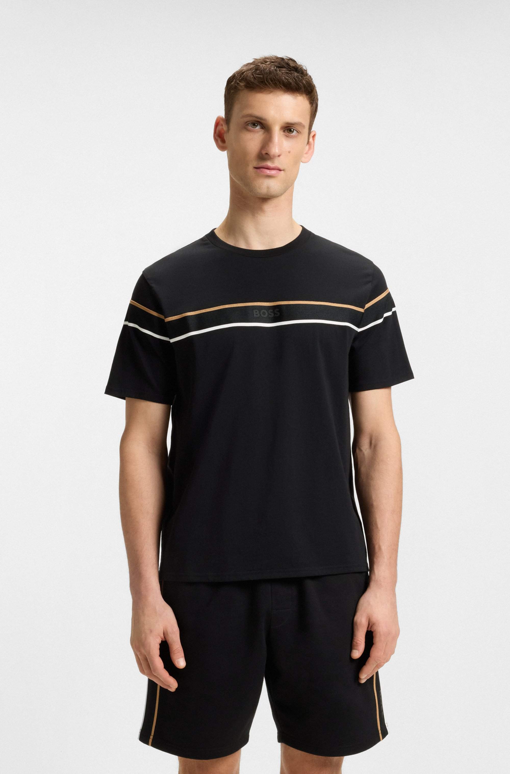 Cotton-jersey T-shirt with tape trims
