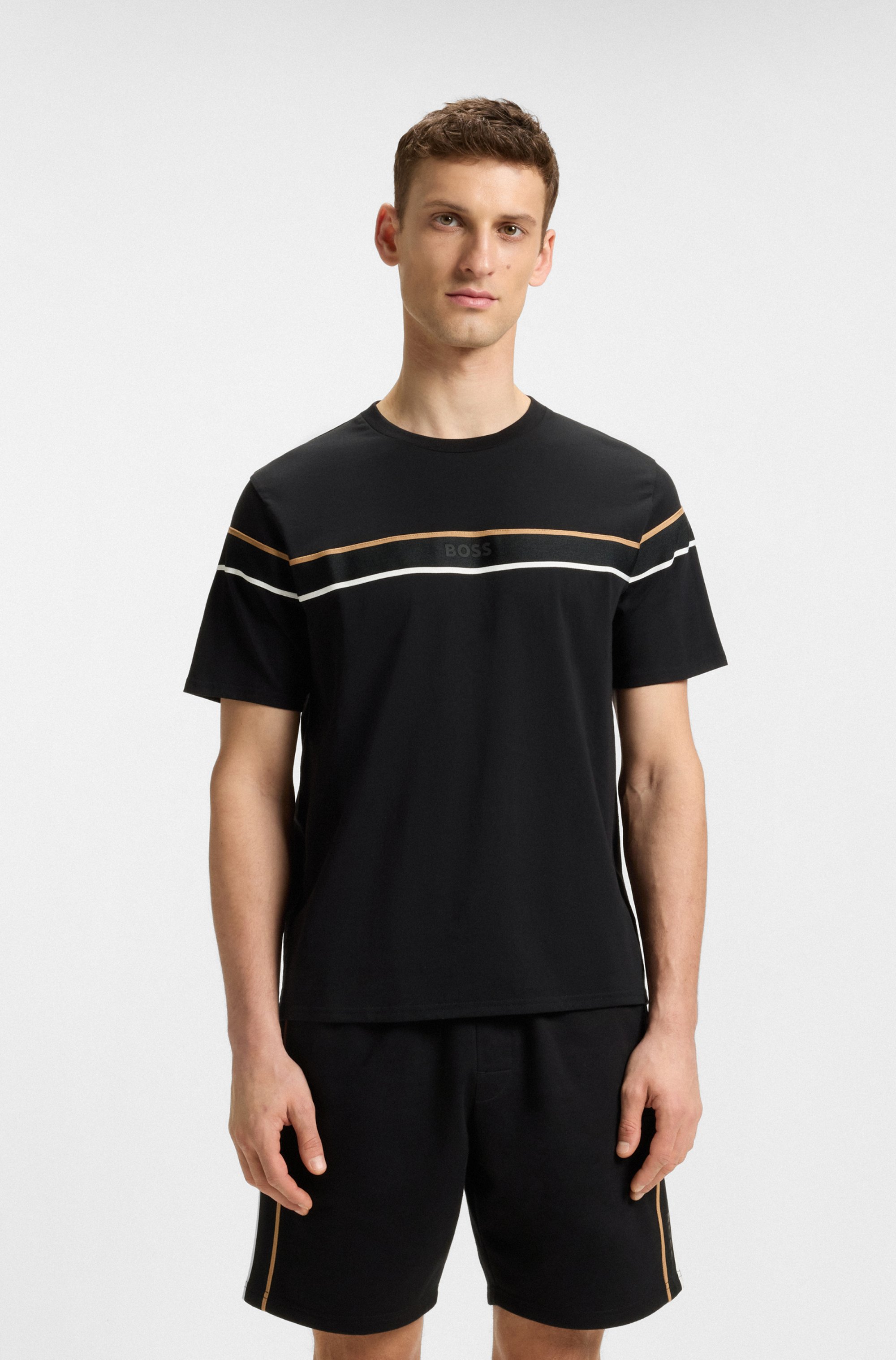Cotton-jersey T-shirt with tape trims