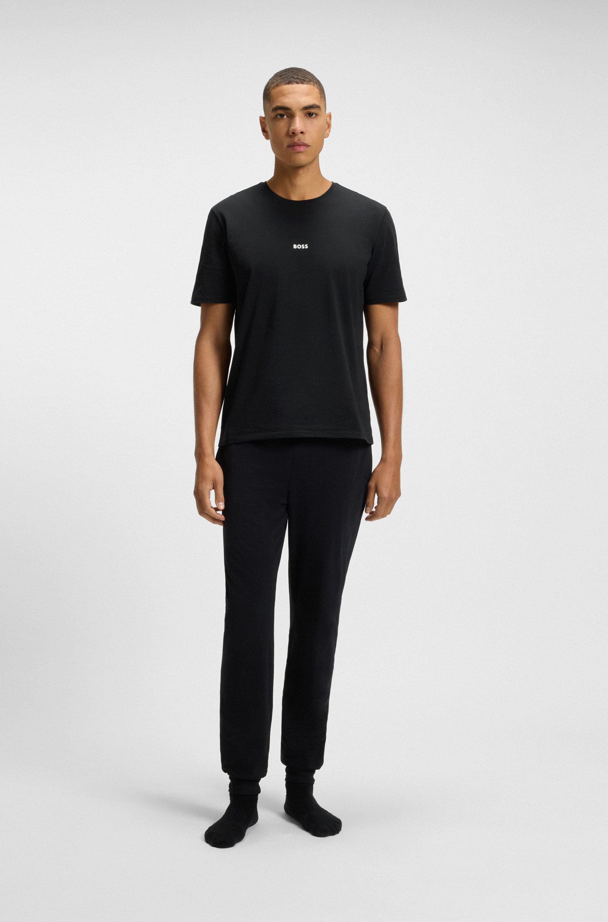 Stretch-cotton pyjama T-shirt with signature-stripe tape