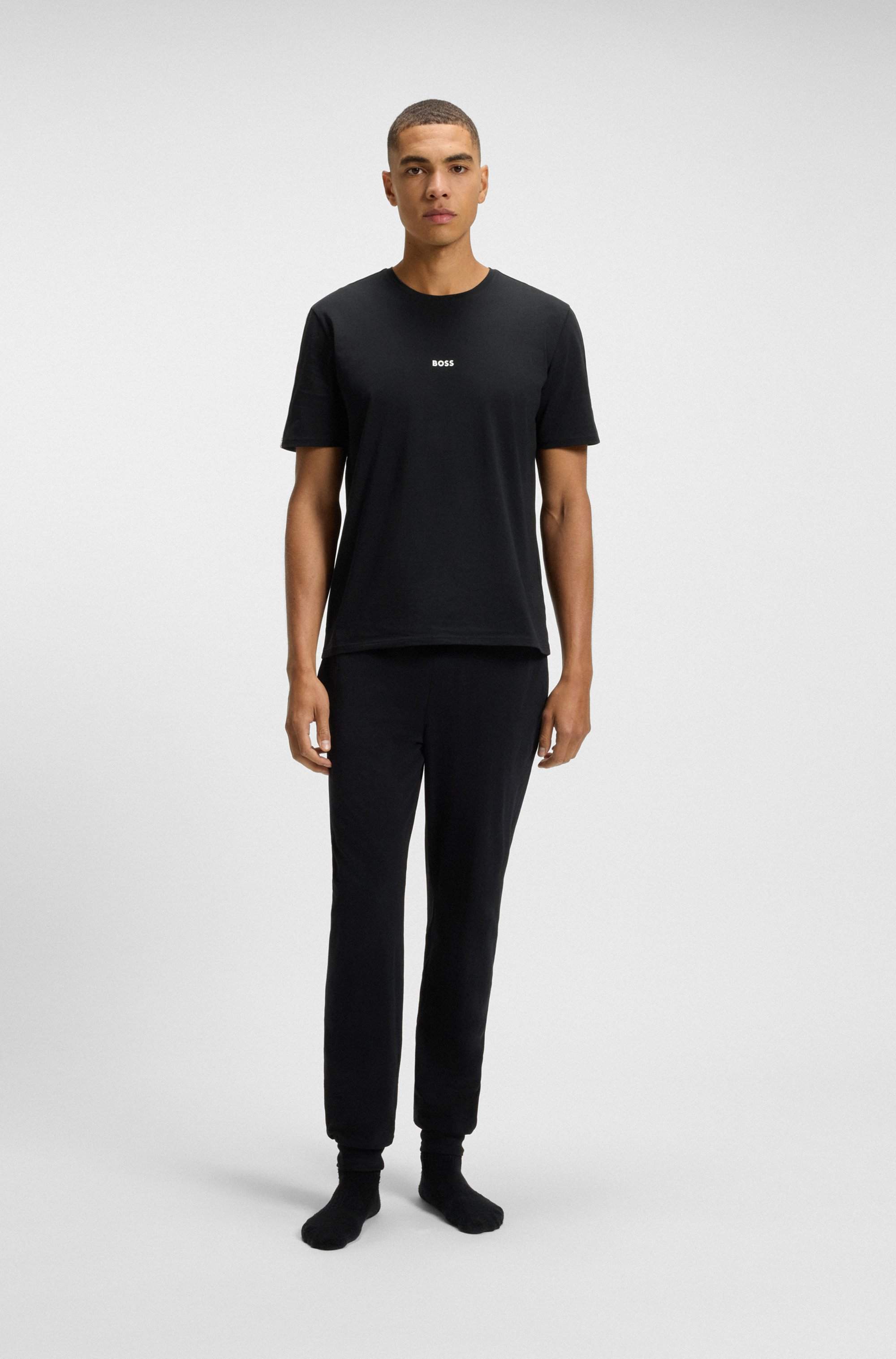 Stretch-cotton pyjama T-shirt with tape trims