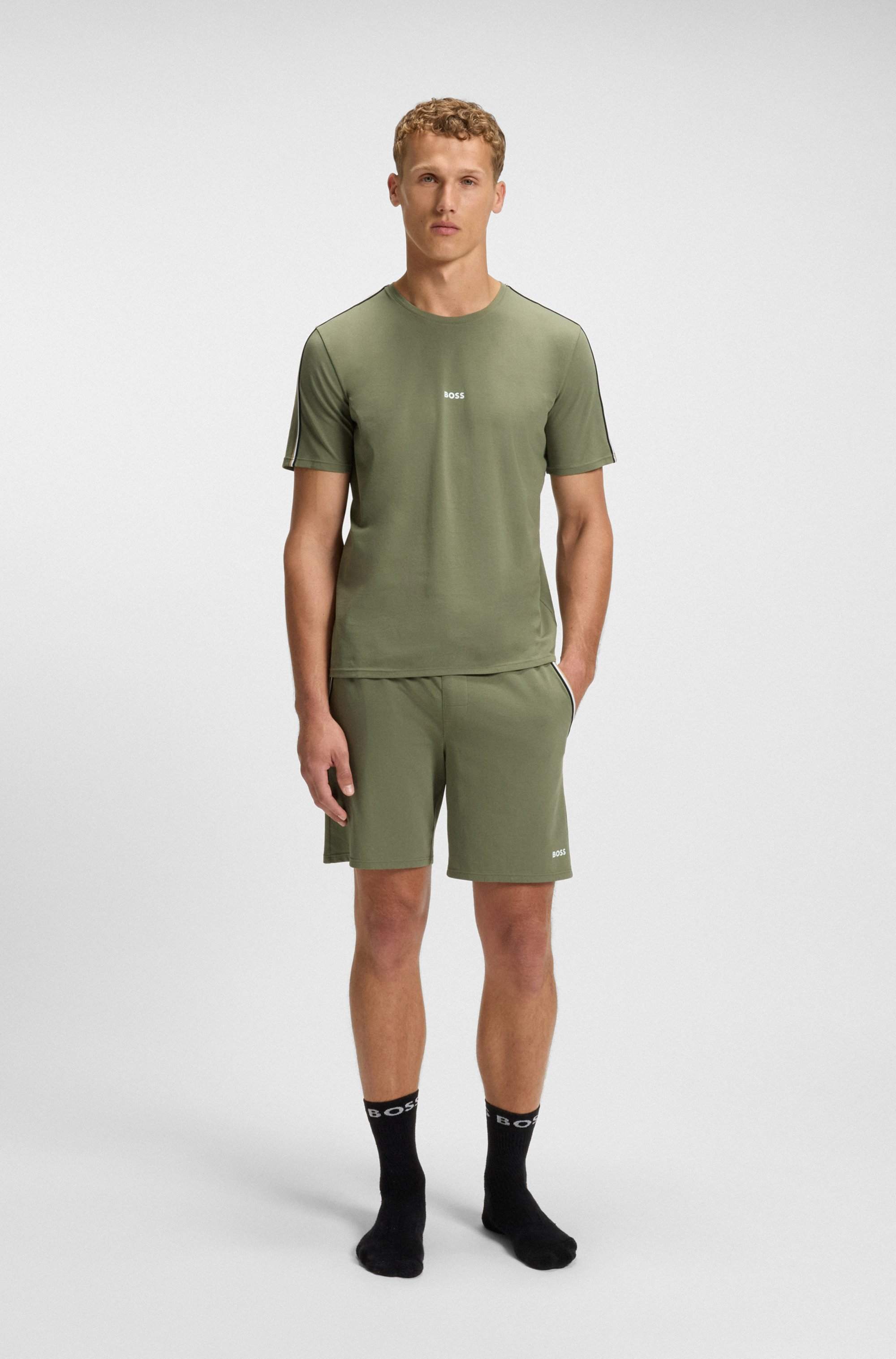 Stretch-cotton pyjama T-shirt with signature-stripe tape