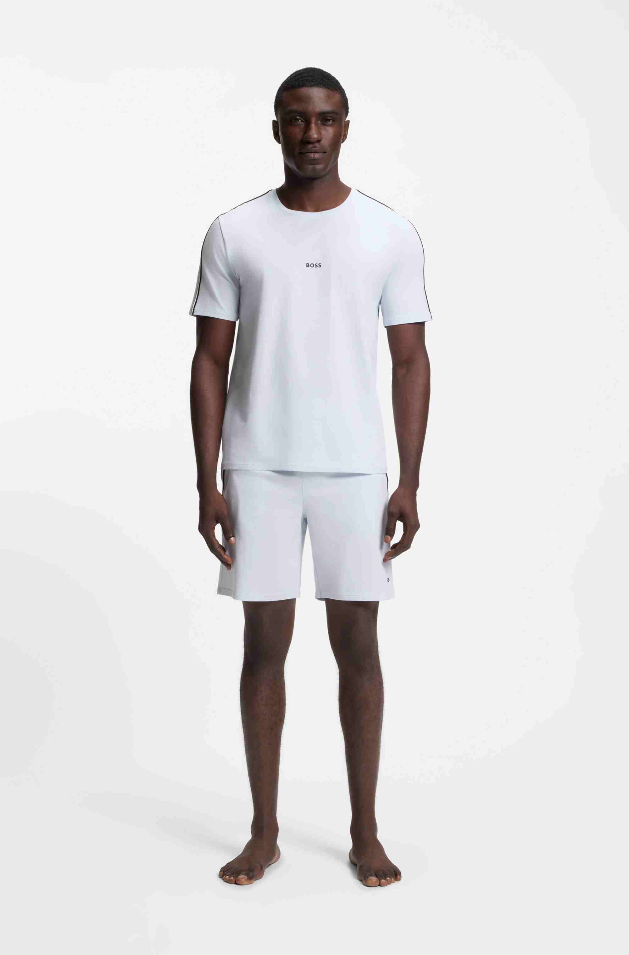 Stretch-cotton pyjama T-shirt with signature-stripe tape