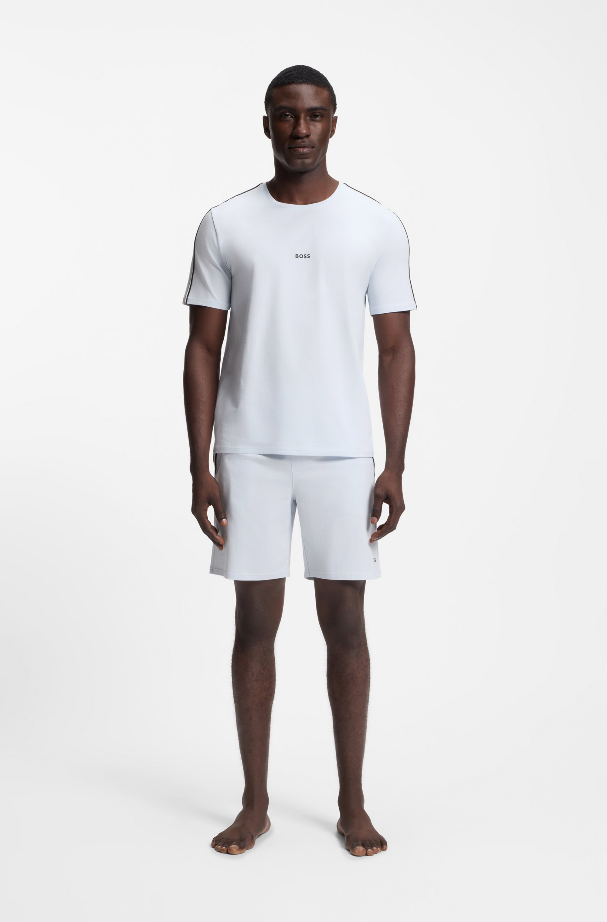 Stretch-cotton pyjama T-shirt with signature-stripe tape