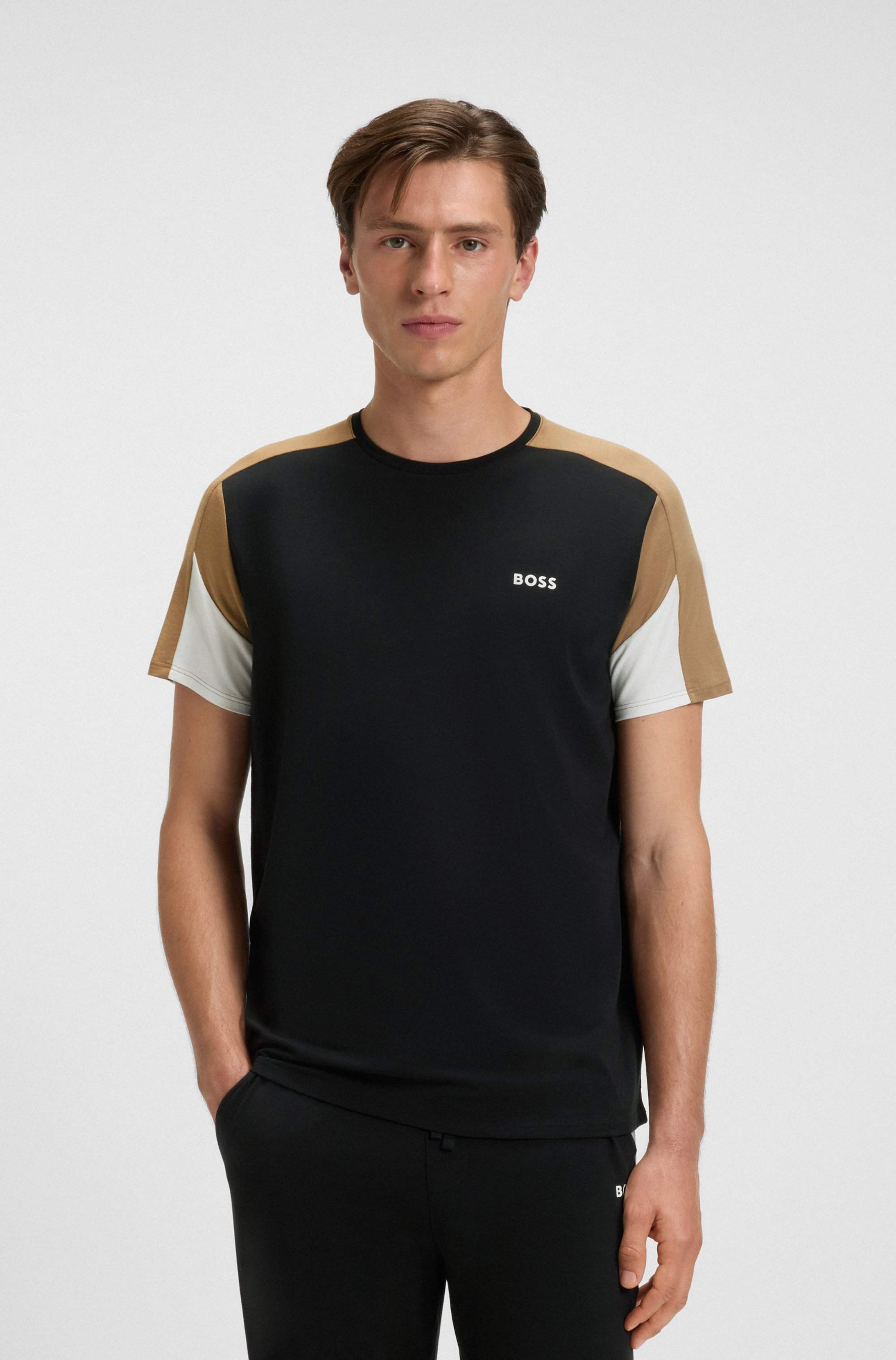 Cotton-blend pyjama T-shirt with contrast panels