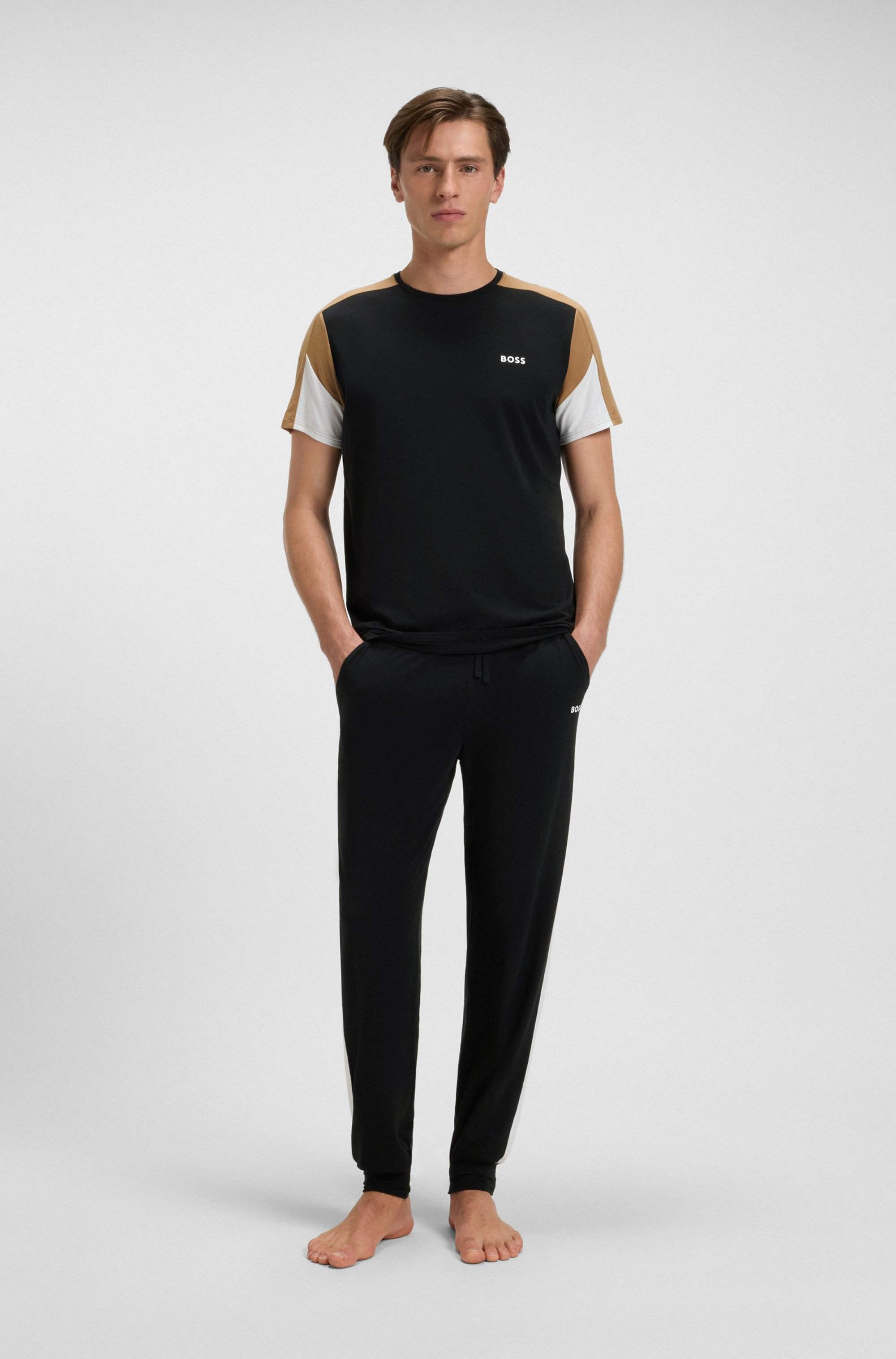 Cotton-blend pyjama T-shirt with contrast panels