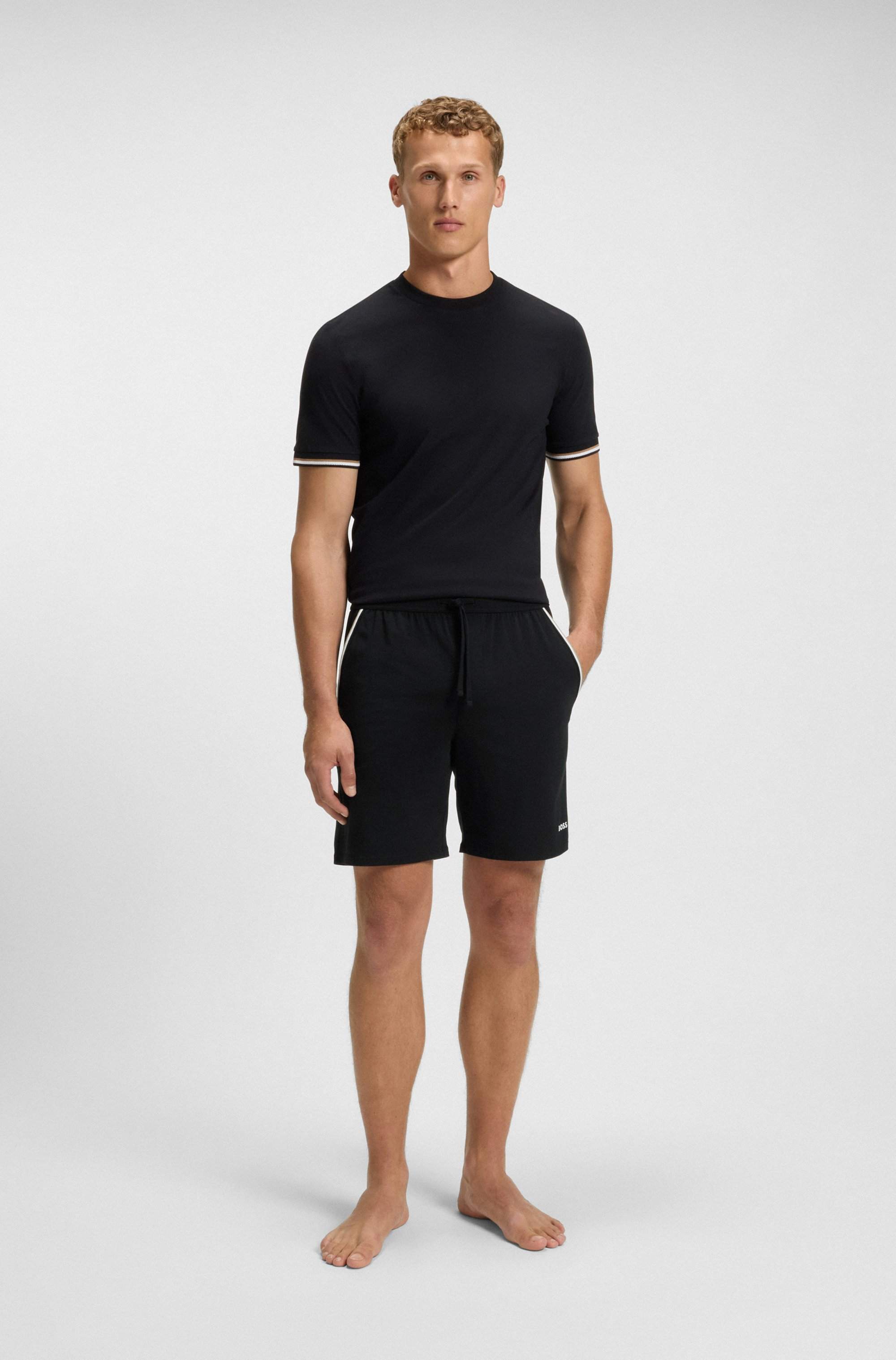 Stretch-cotton pyjama shorts with tape trims