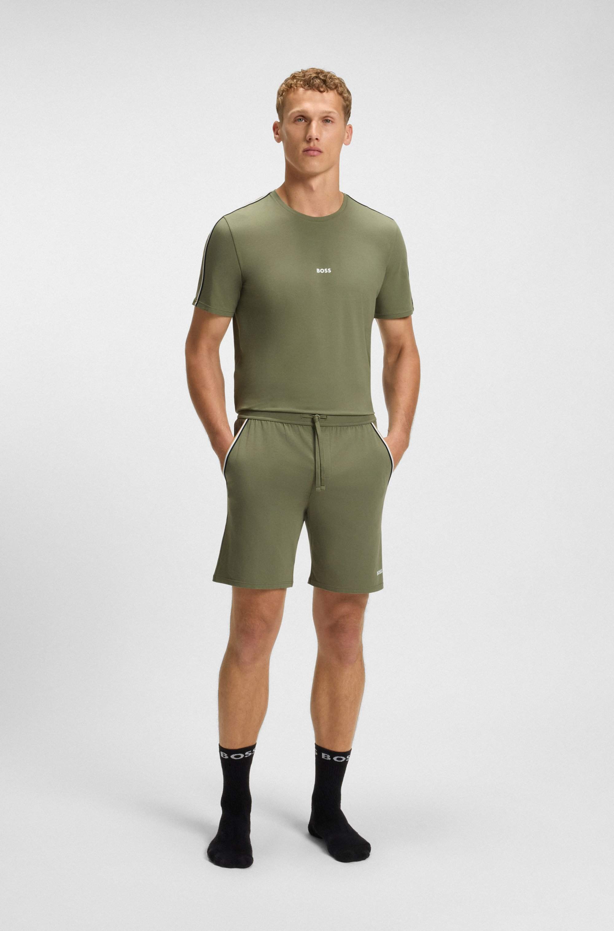 Stretch-cotton pyjama shorts with tape trims