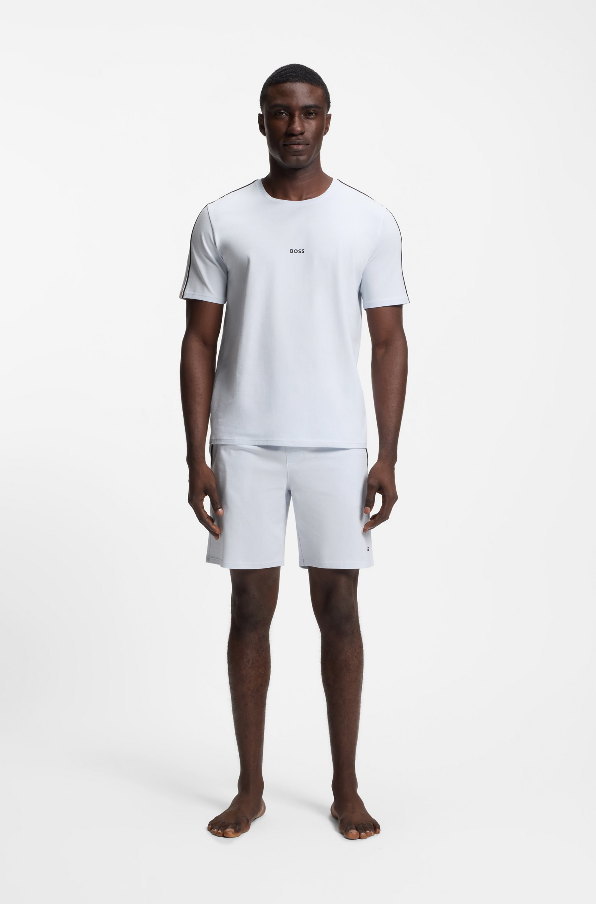 Stretch-cotton pyjama shorts with signature-stripe tape