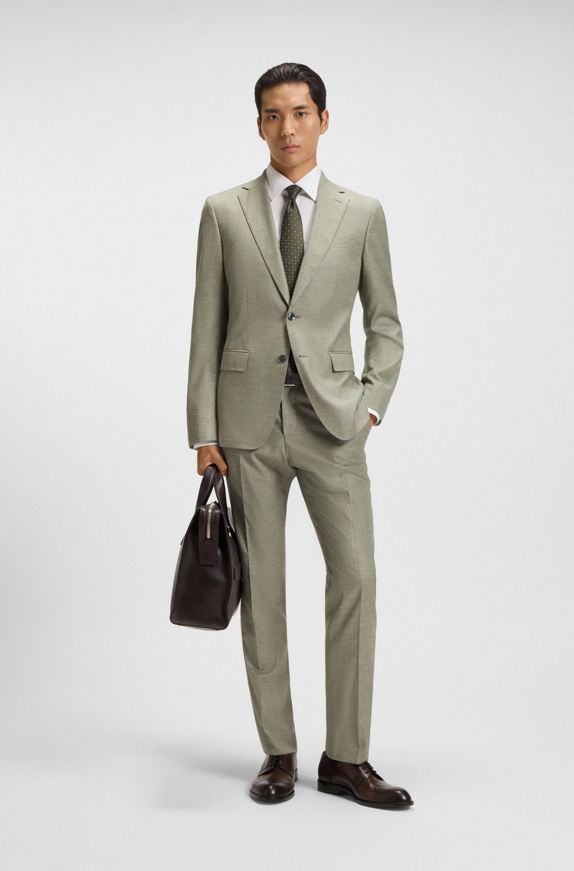 Slim-fit trousers in patterned stretch fabric