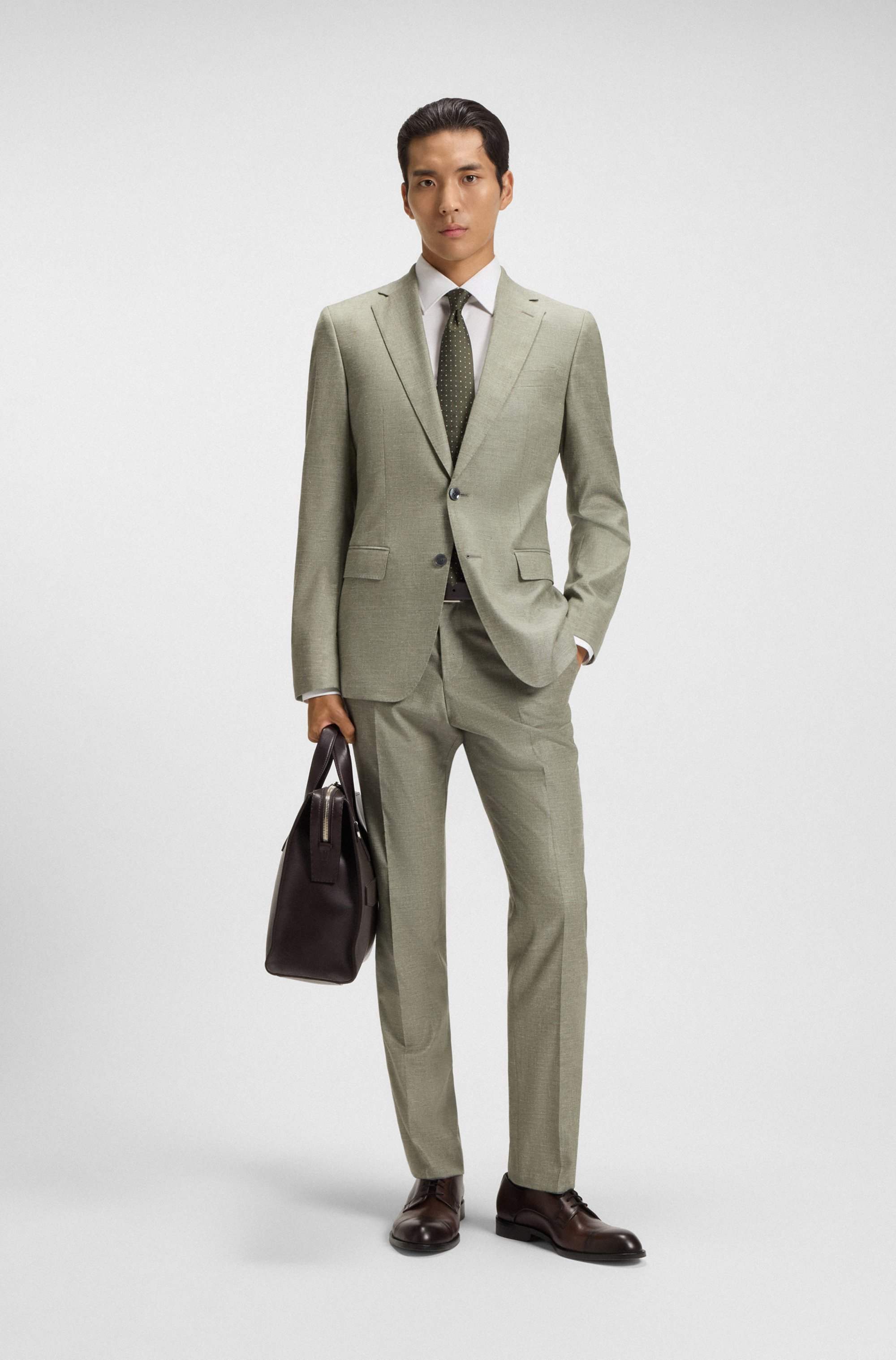 Slim-fit trousers in patterned stretch fabric