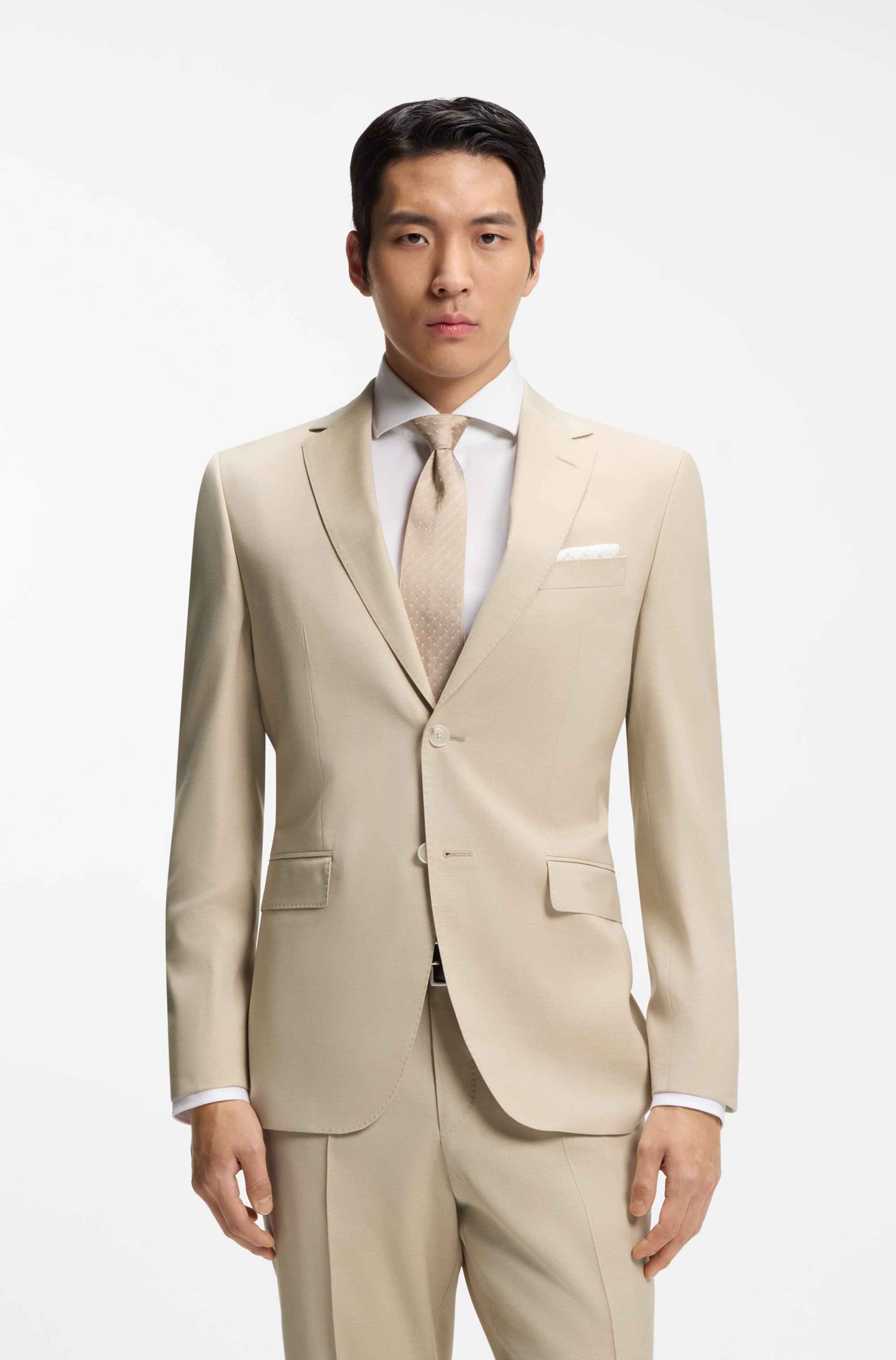 Regular-fit suit in micro-patterned virgin wool