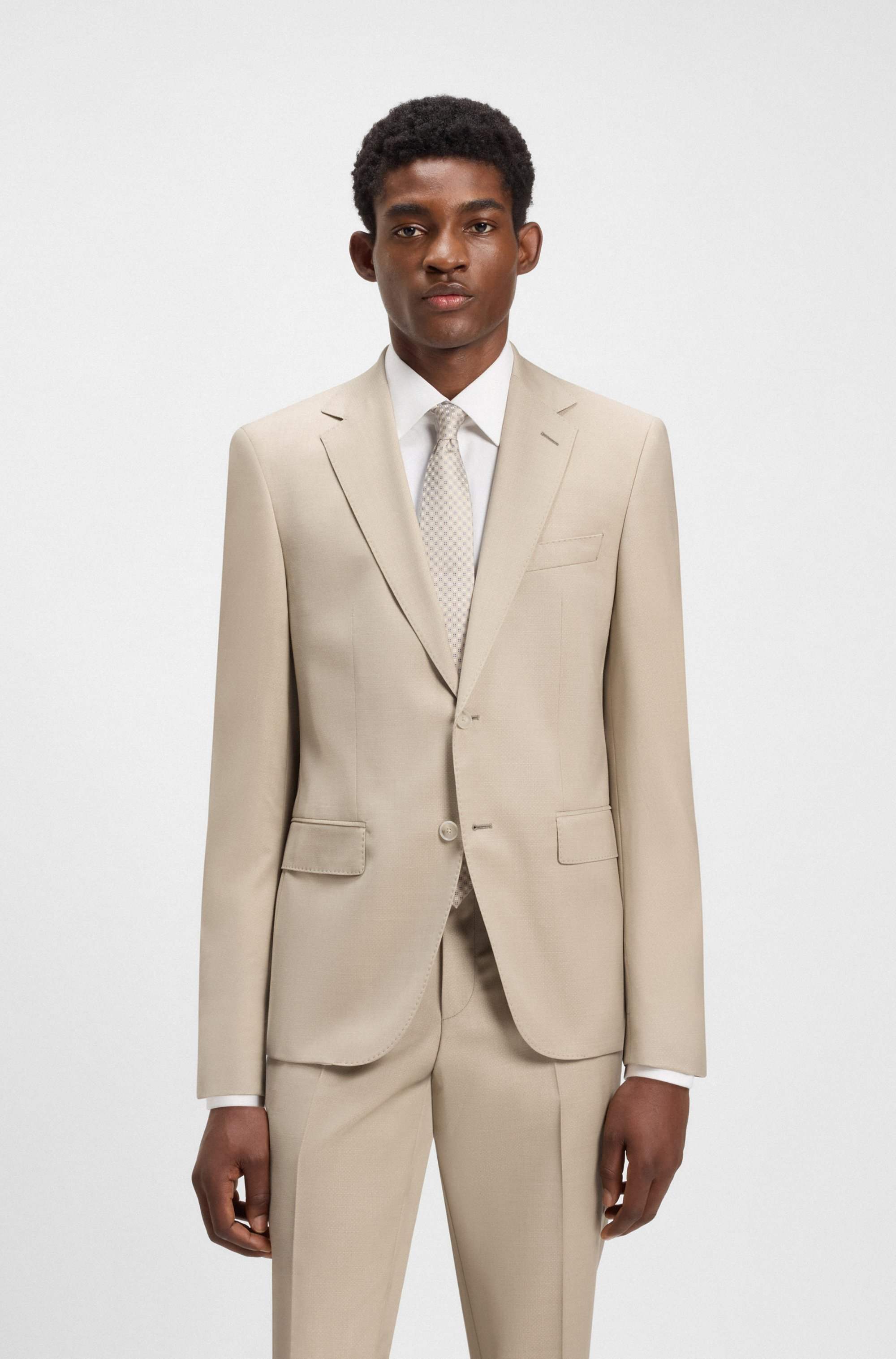 Regular-fit suit in micro-patterned virgin wool