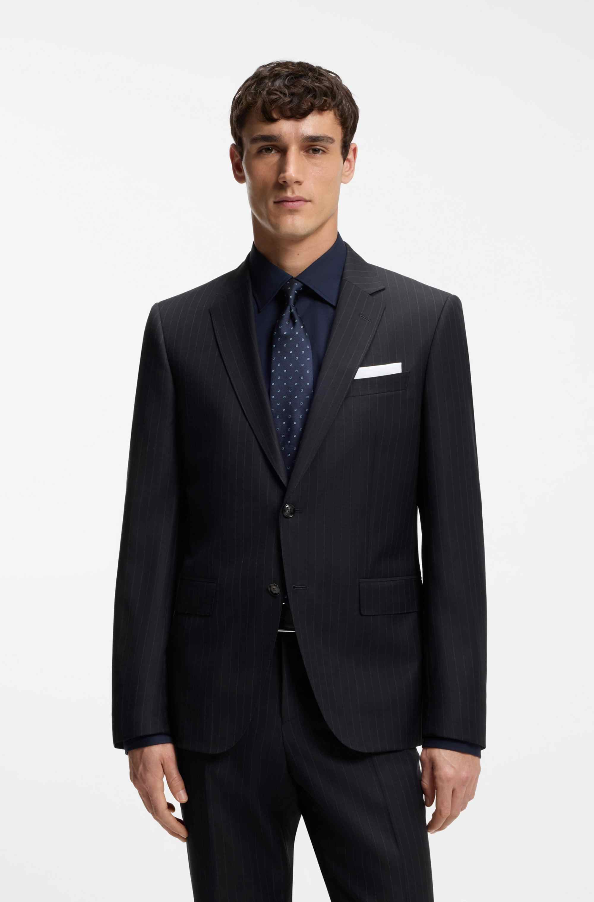 Slim-fit suit in striped virgin wool
