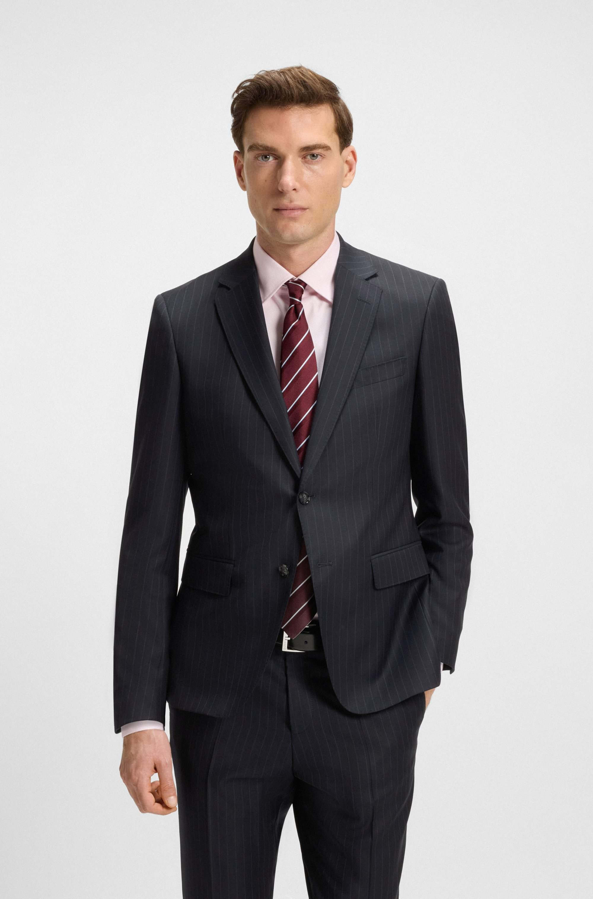 Slim-fit suit in striped virgin wool