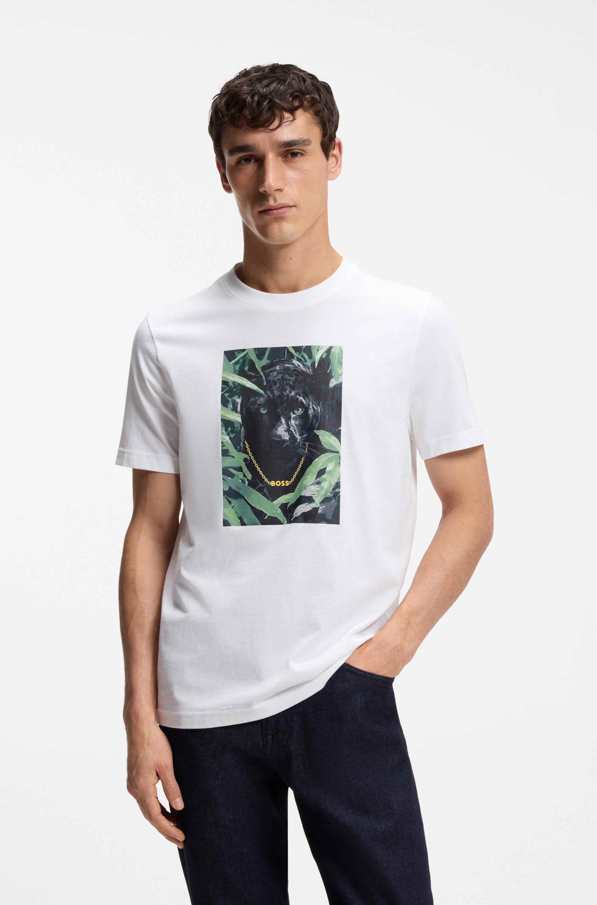 Cotton-jersey T-shirt with animal graphic