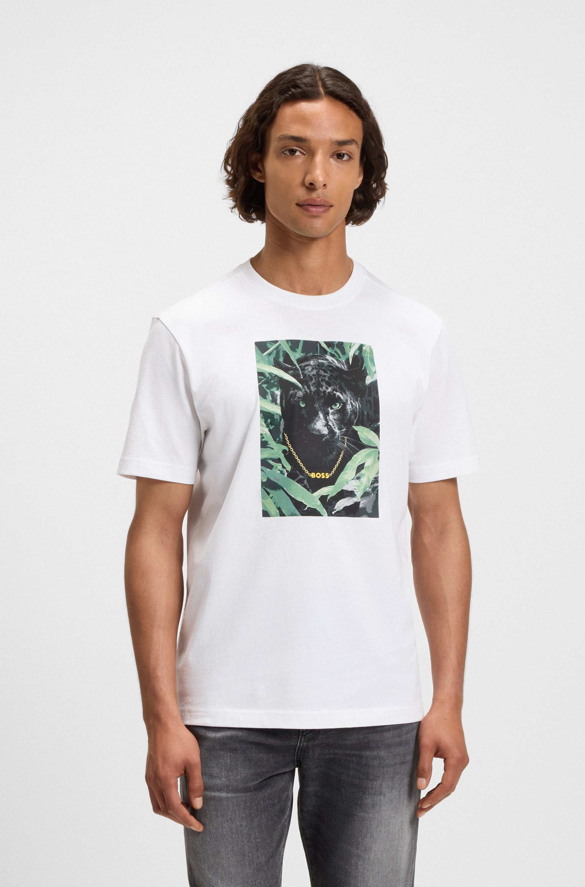 Cotton-jersey T-shirt with animal graphic