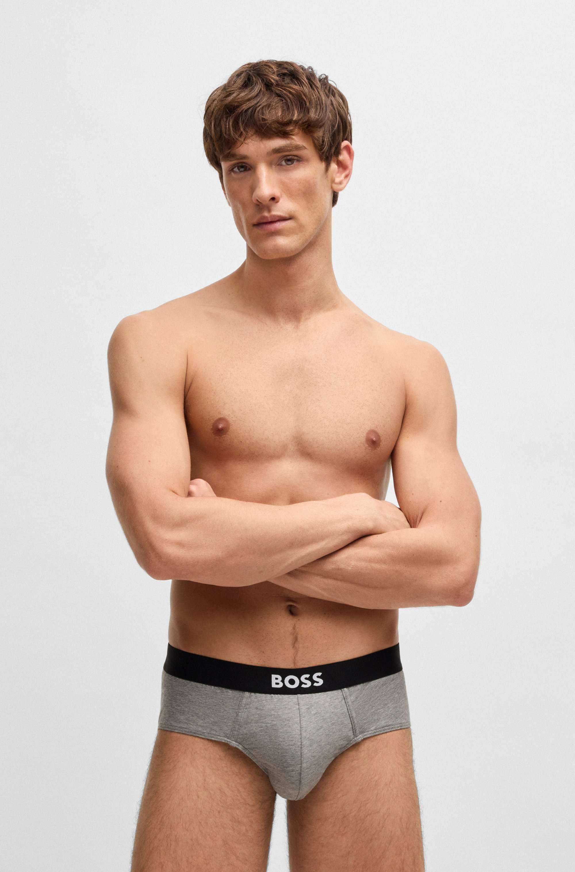Three-pack of stretch-cotton briefs with logo waistbands
