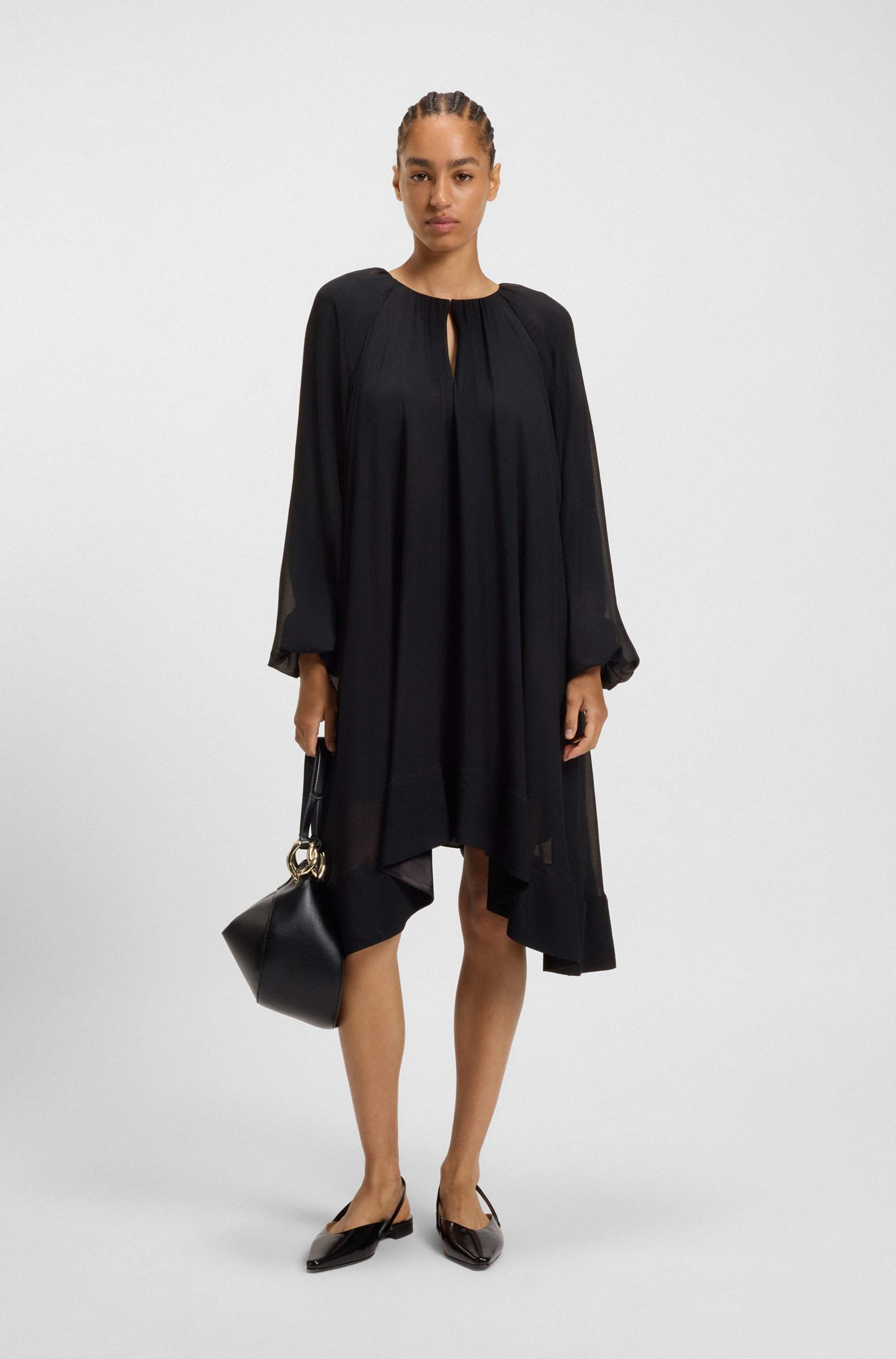 Two-layered relaxed-fit dress in silk chiffon