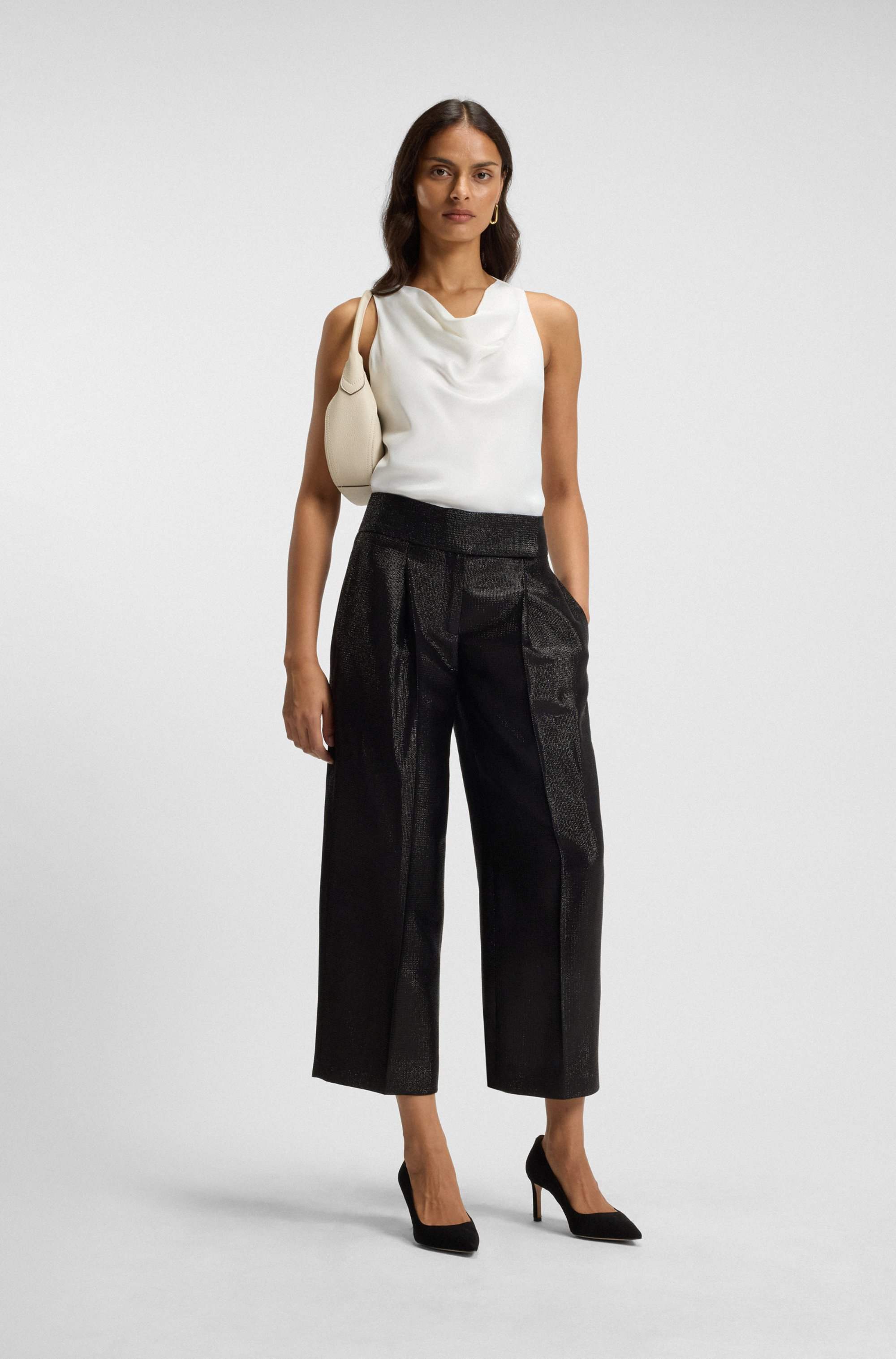 Sleeveless top in satin with draped neckline