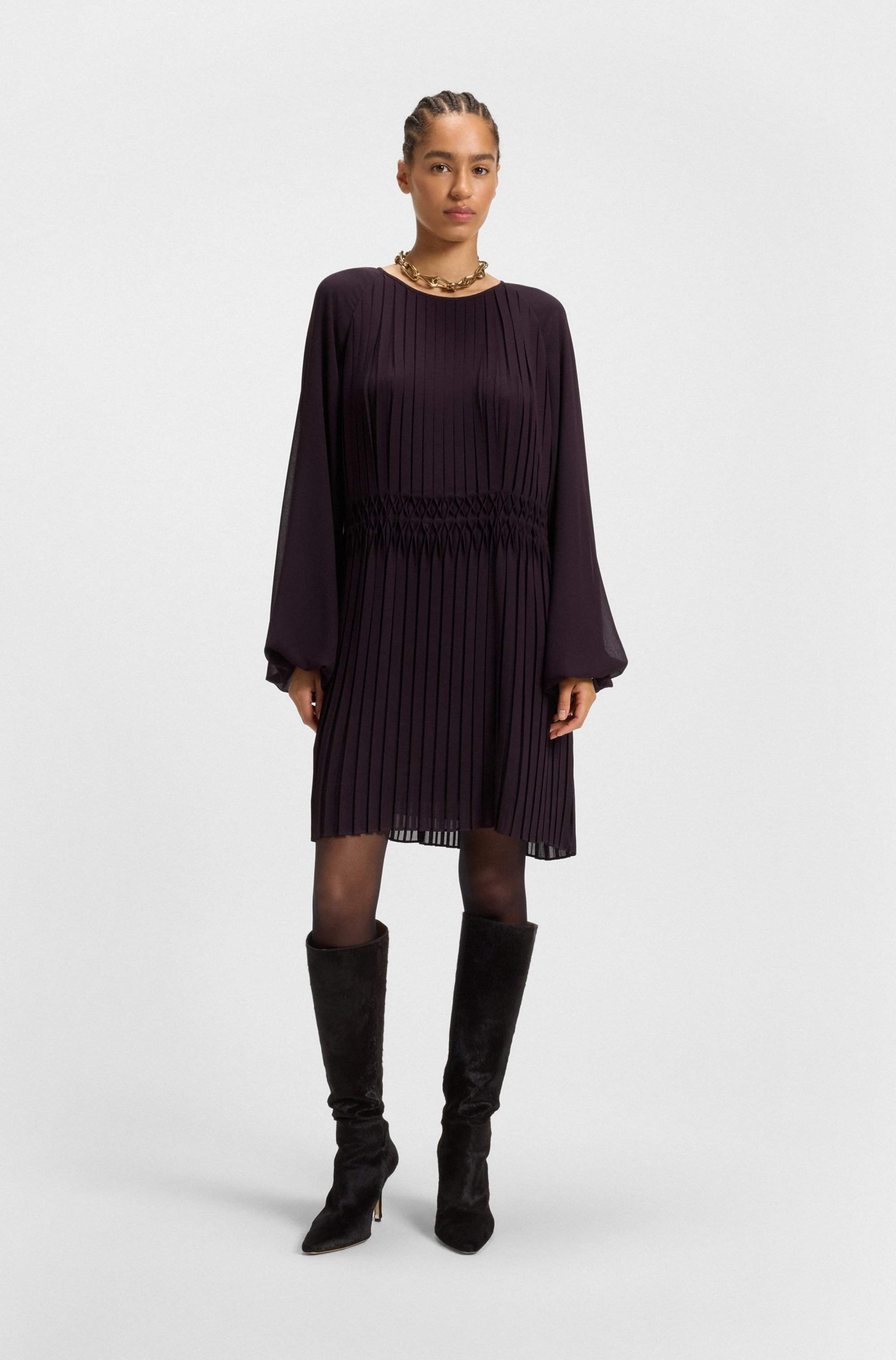 Plissé dress with smocked waistband