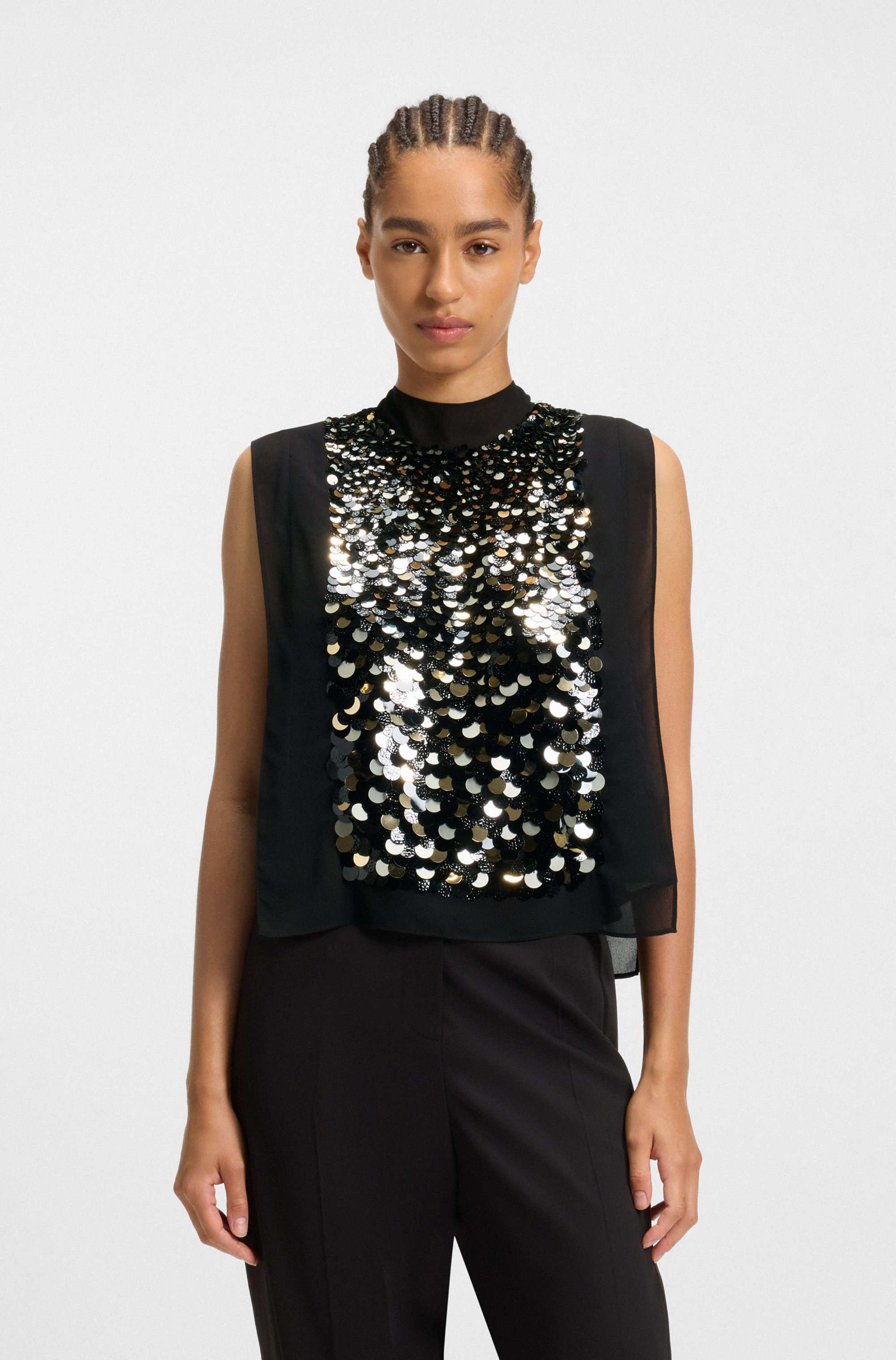 Regular-fit blouse with sequin embellishments