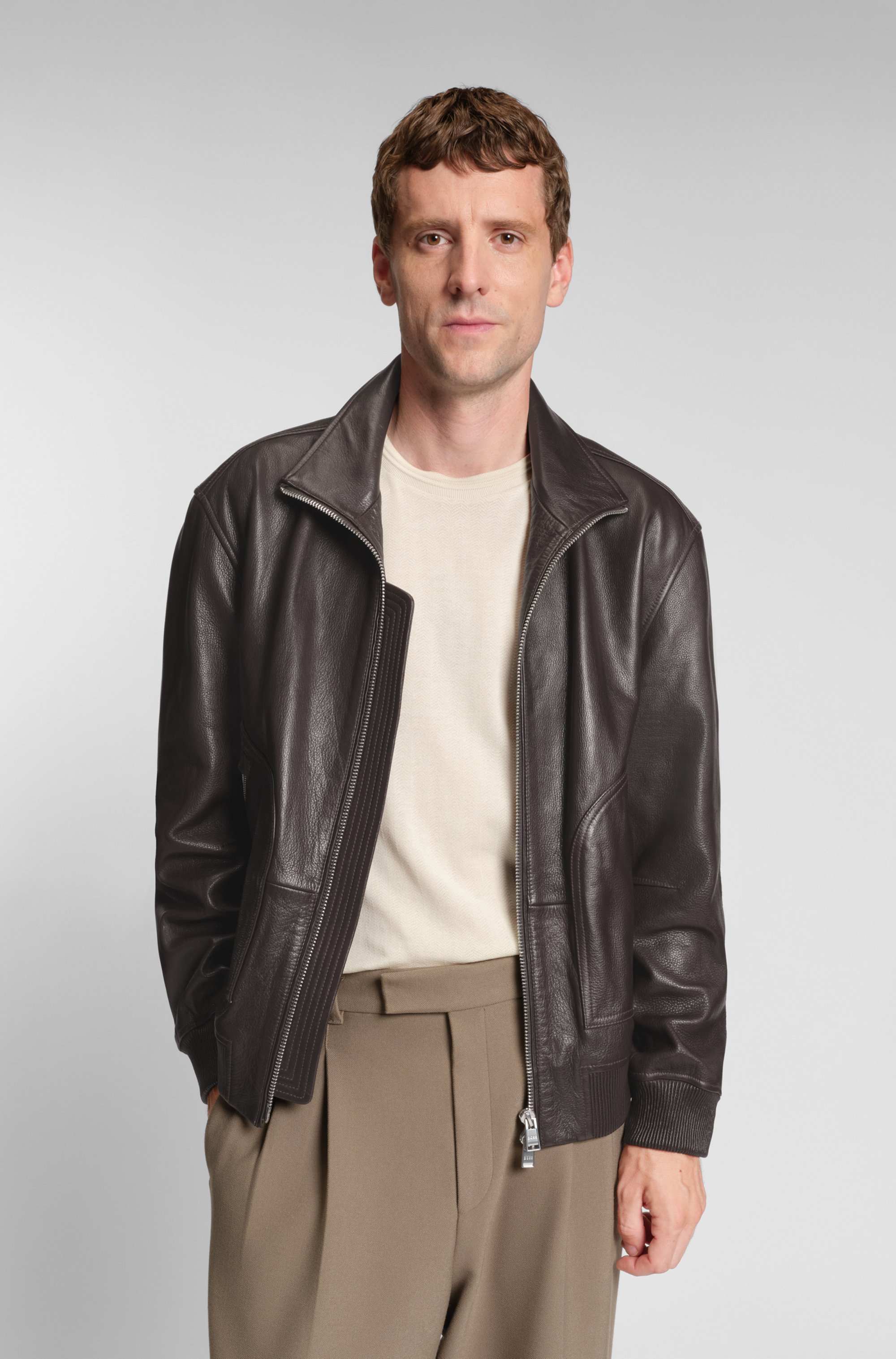 Nappa-leather jacket with two-way zip