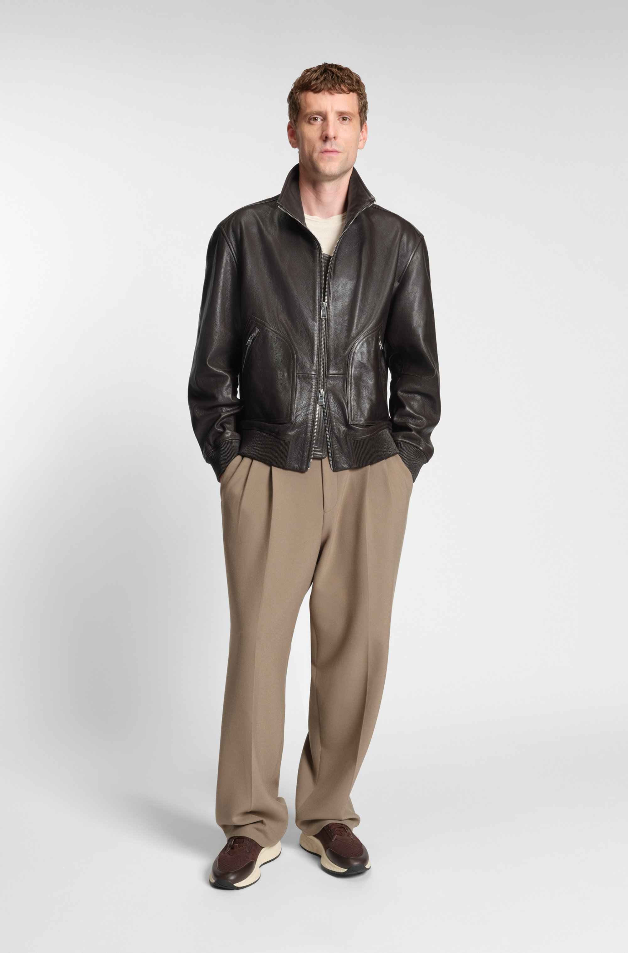 Nappa-leather jacket with two-way zip