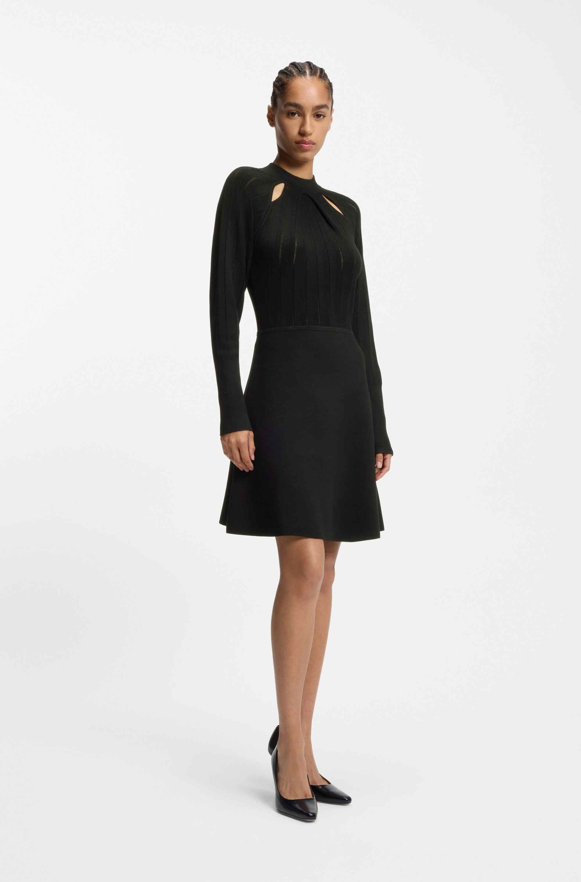 Skater-style knitted dress with lace-stitch detailing