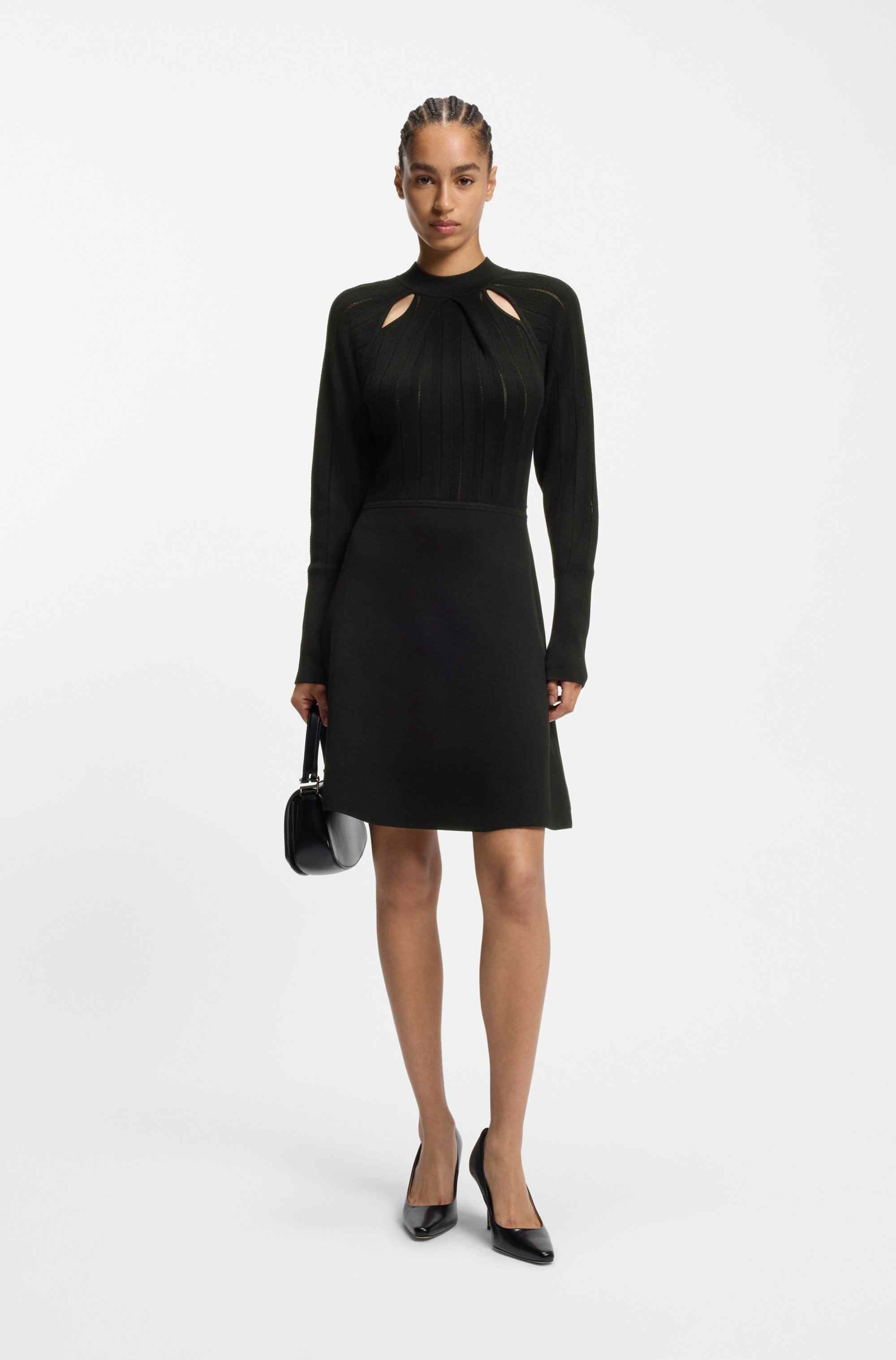 Skater-style knitted dress with lace-stitch detailing