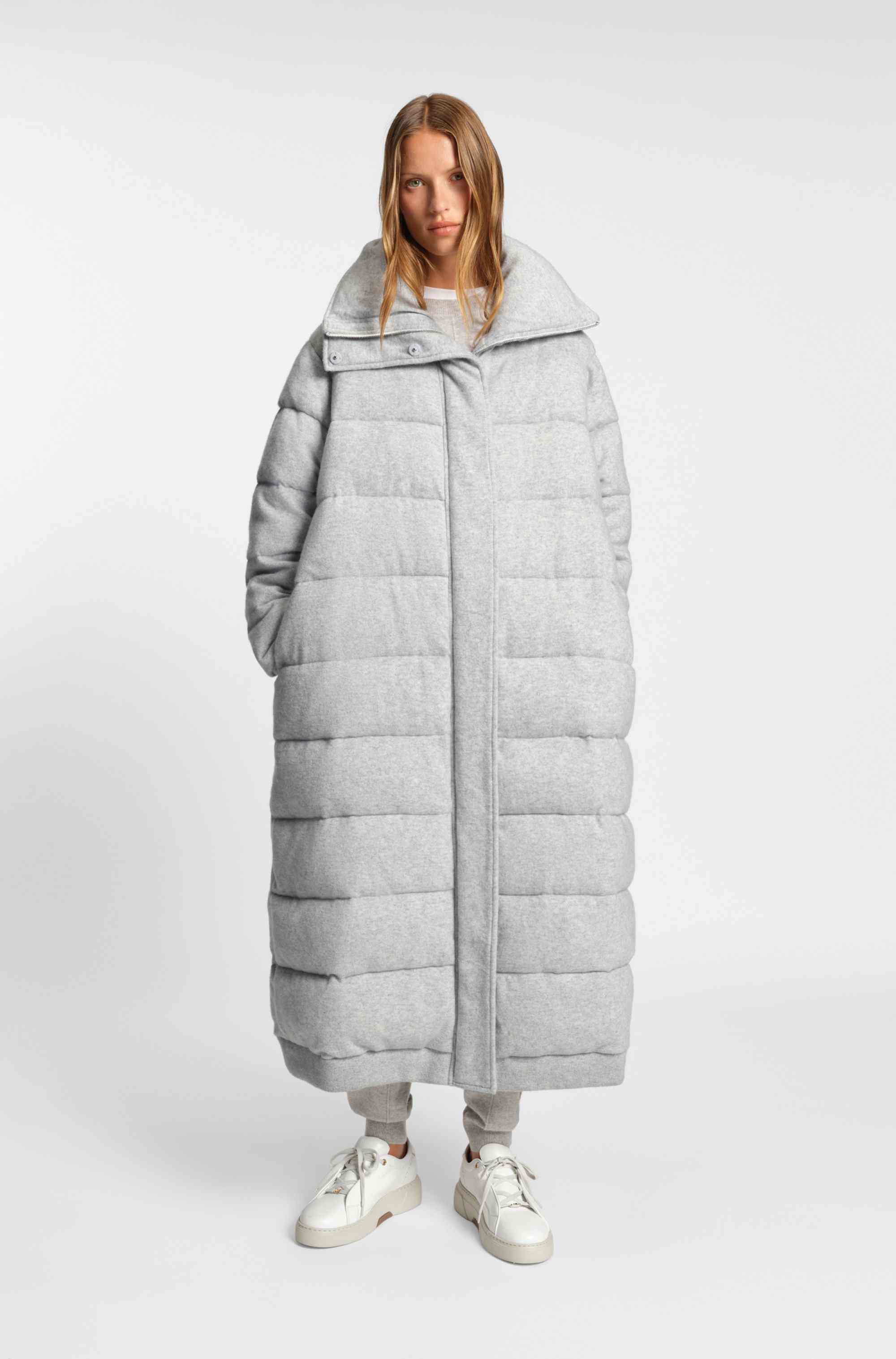Melange padded coat in virgin wool and cashmere