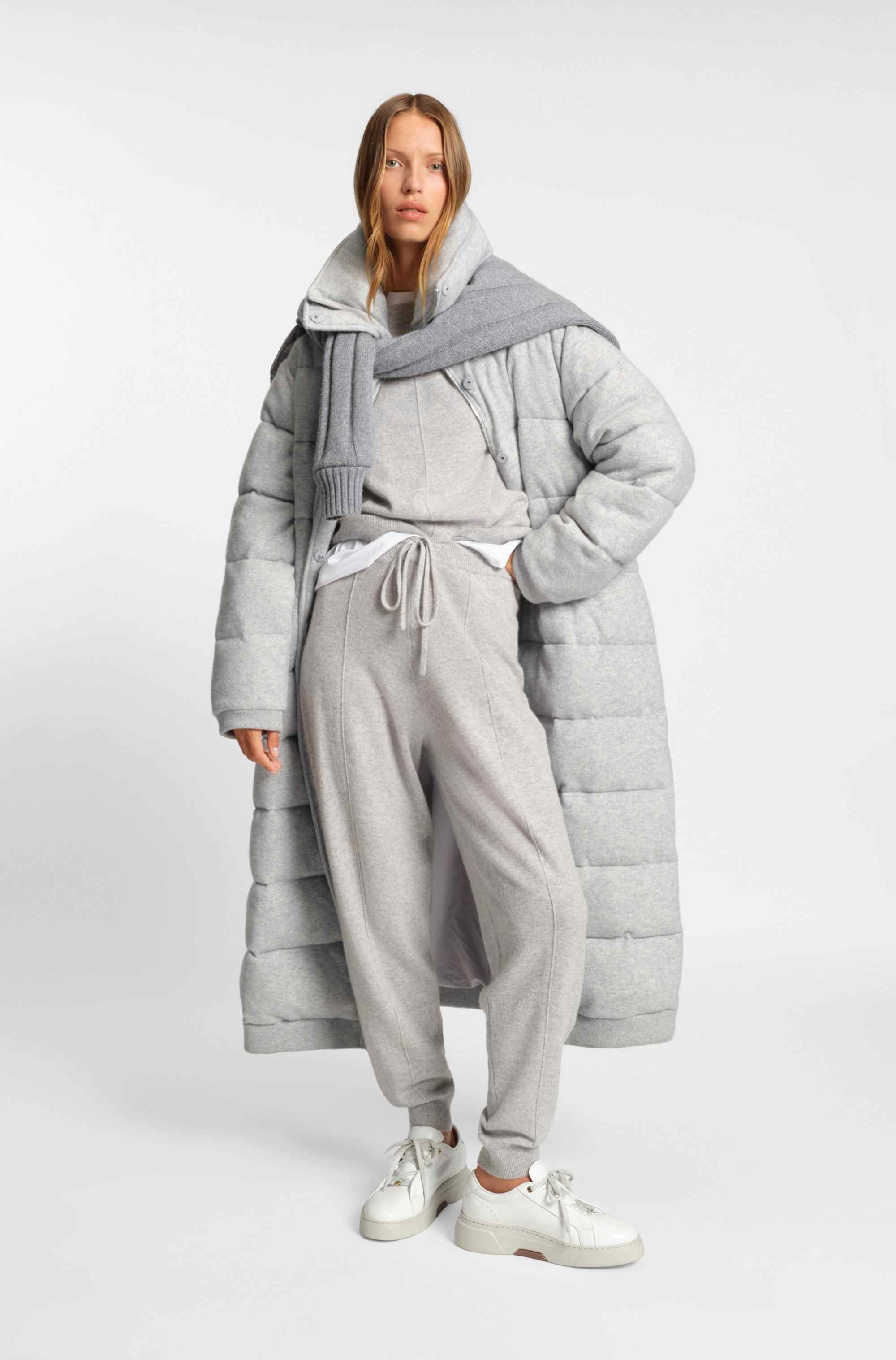 Melange padded coat in virgin wool and cashmere