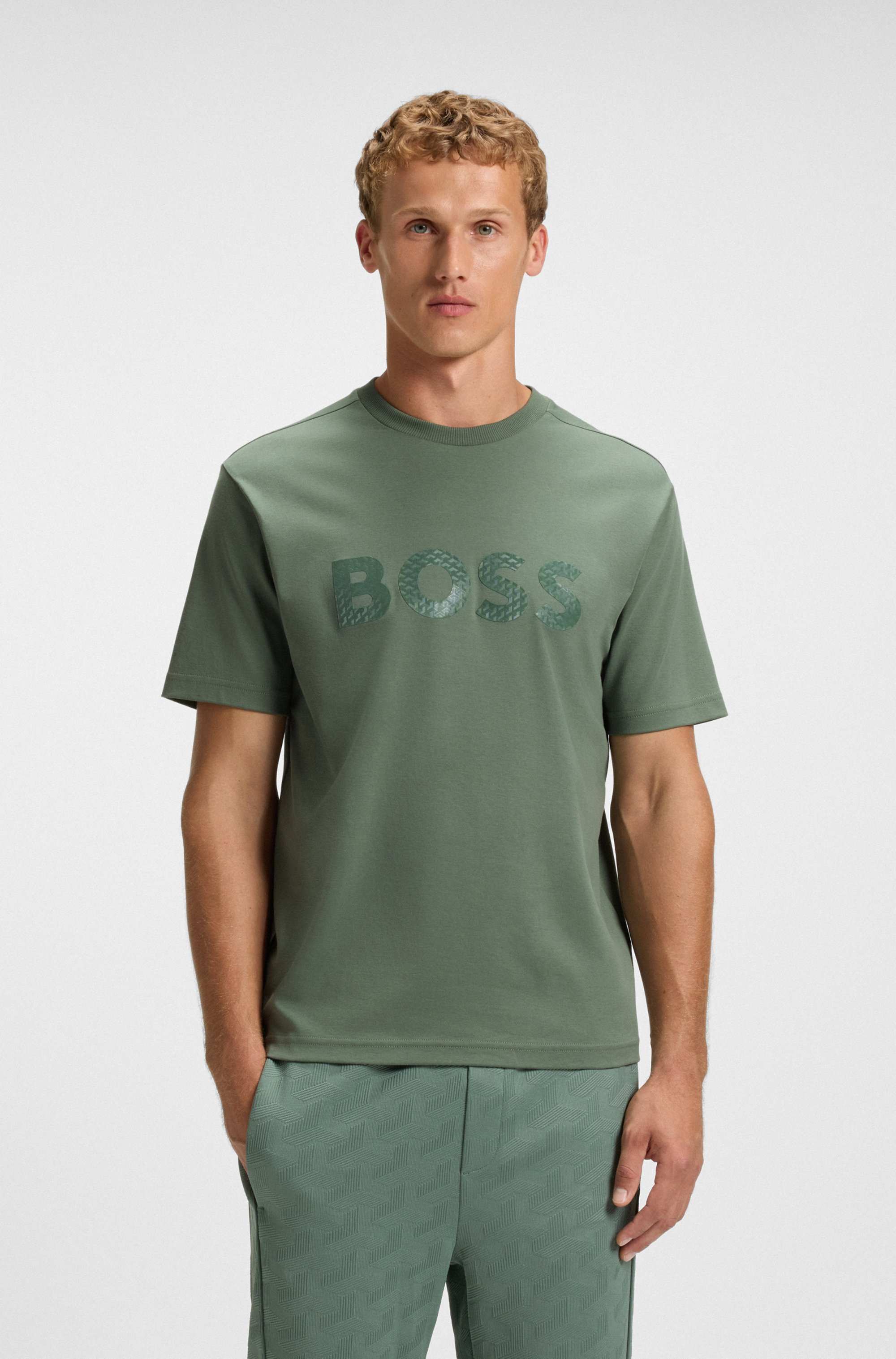 Cotton-jersey T-shirt with structured logo