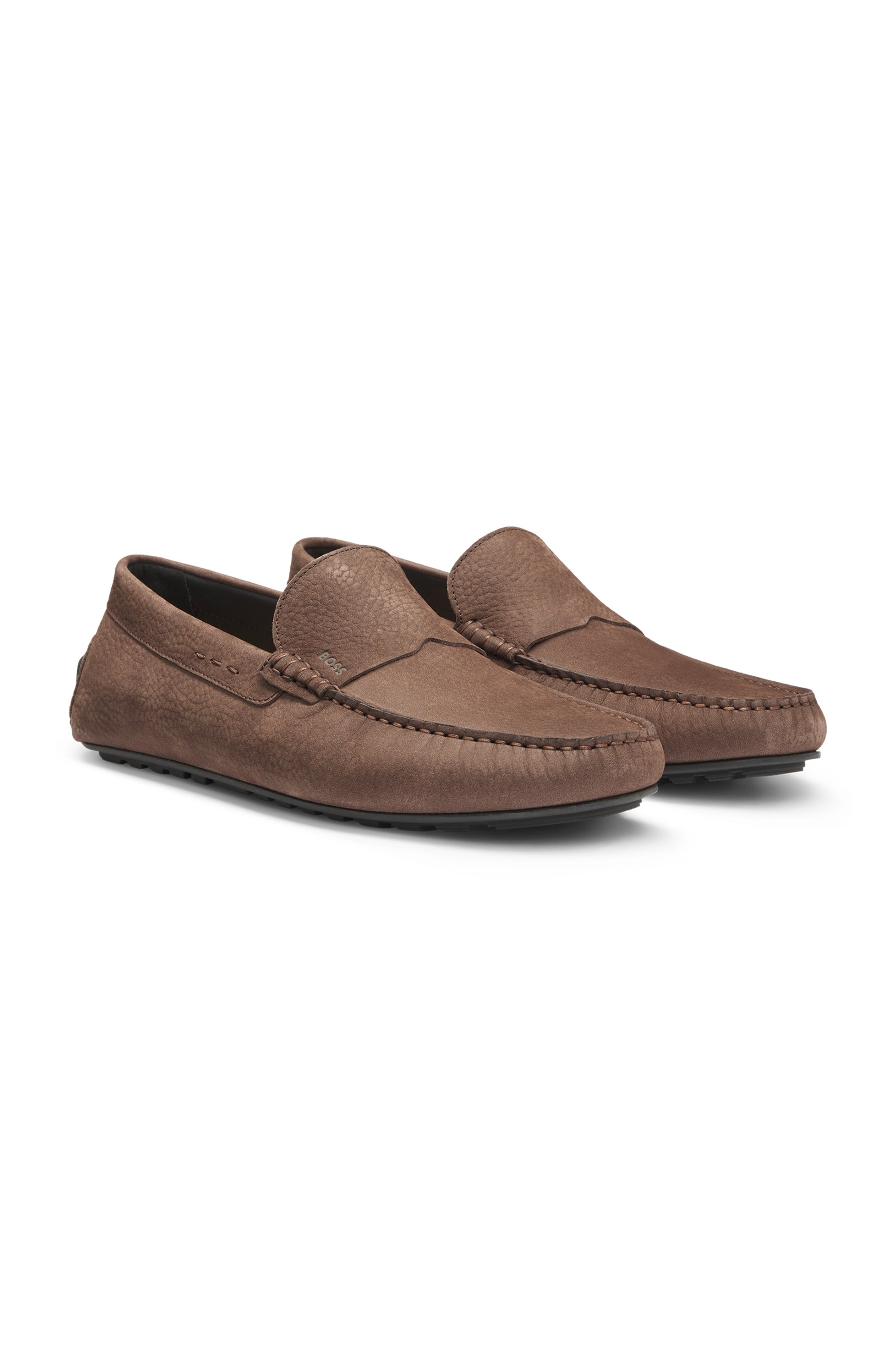 Nubuck-leather loafers with driver sole