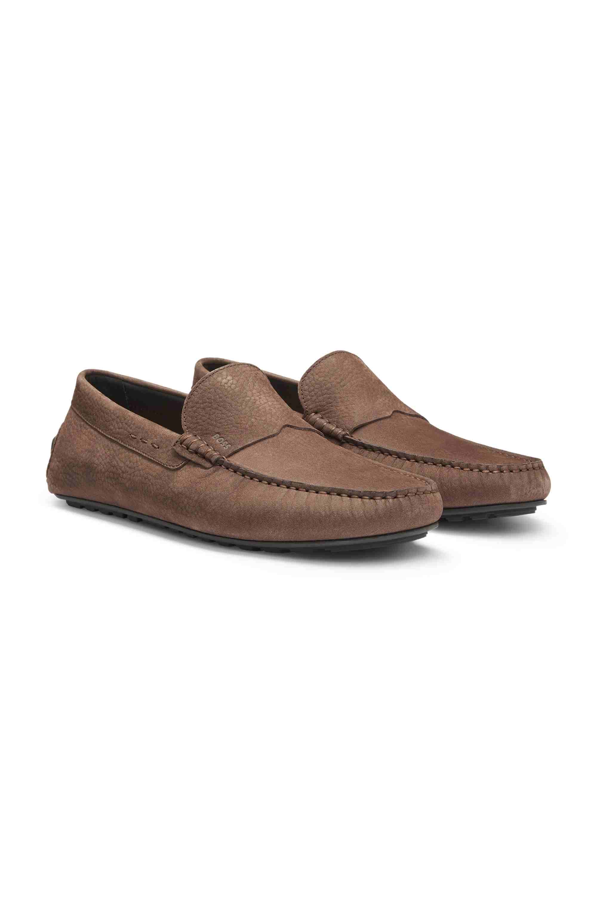Nubuck-leather loafers with driver sole
