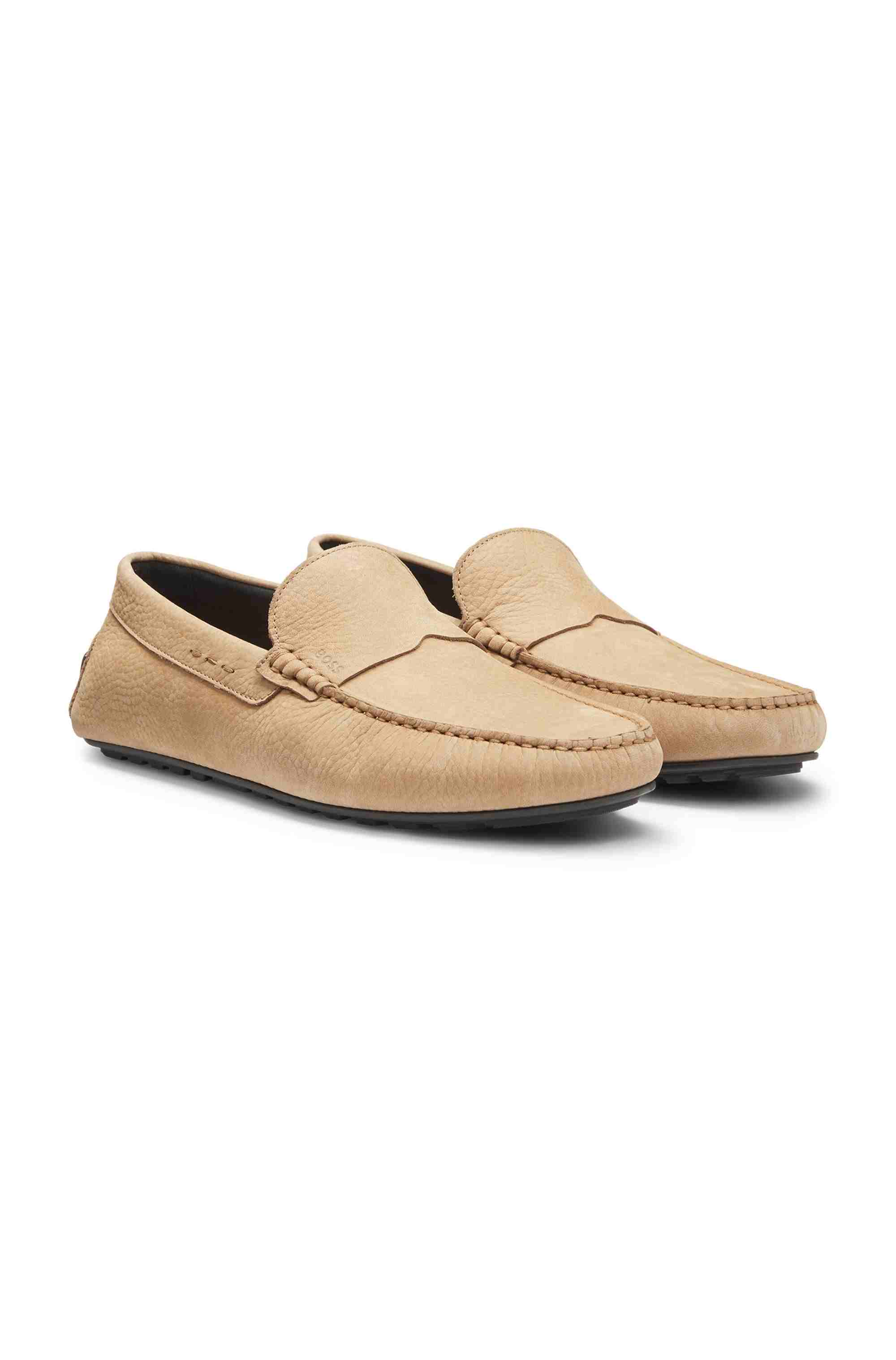 Nubuck-leather loafers with driver sole