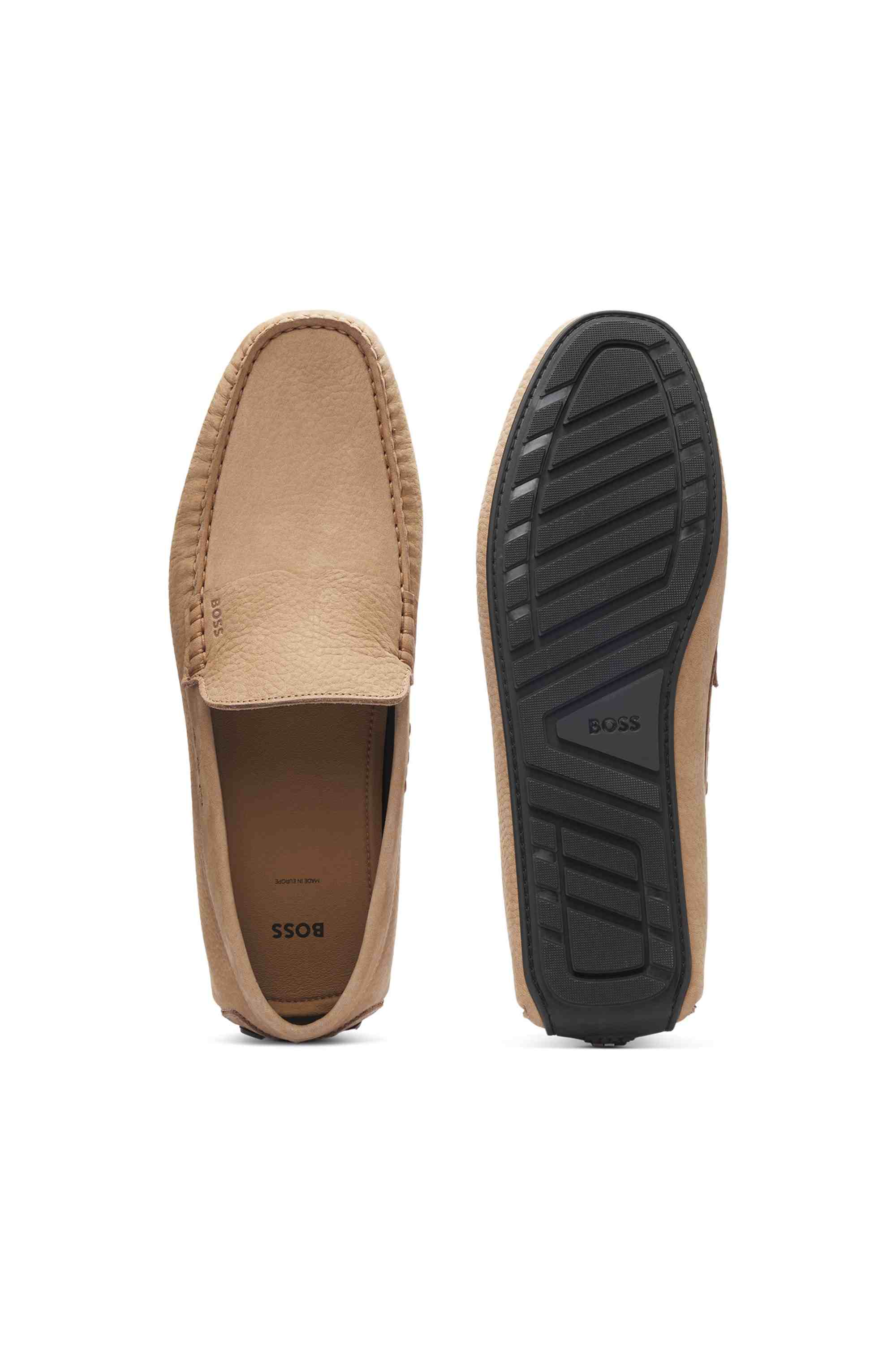 Nubuck-leather loafers with driver sole